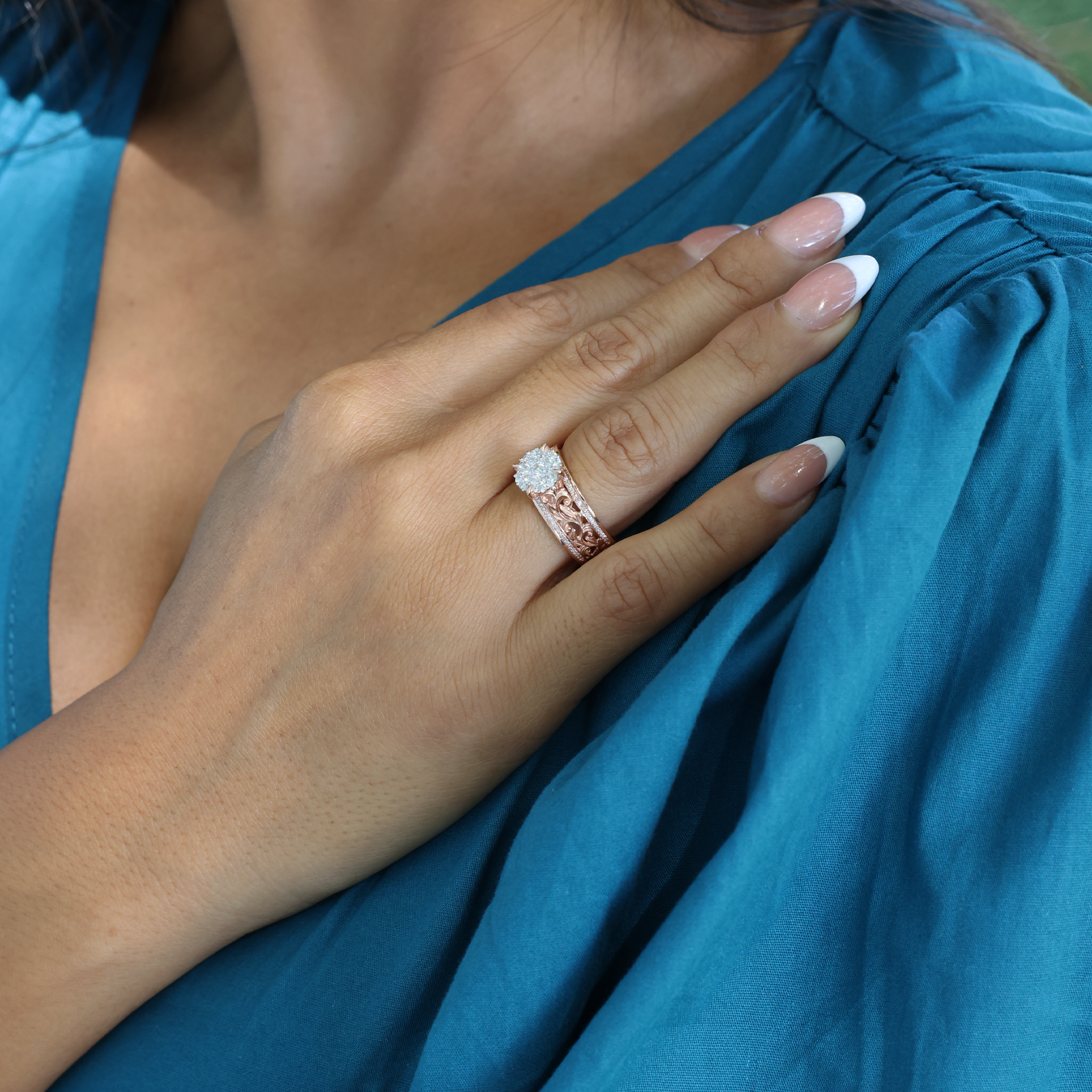 Living Heirloom Engagement Ring in Rose Gold with Diamonds - 7mm