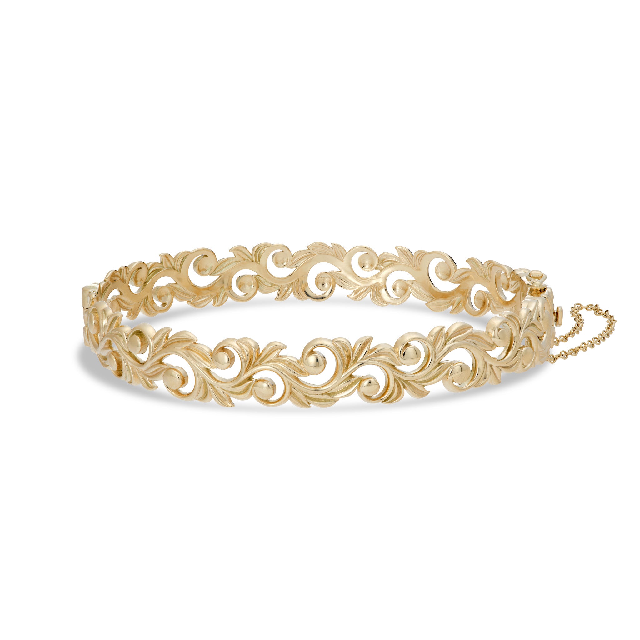 10mm Living Heirloom Hinge Bracelet in 14k Yellow Gold on a white background