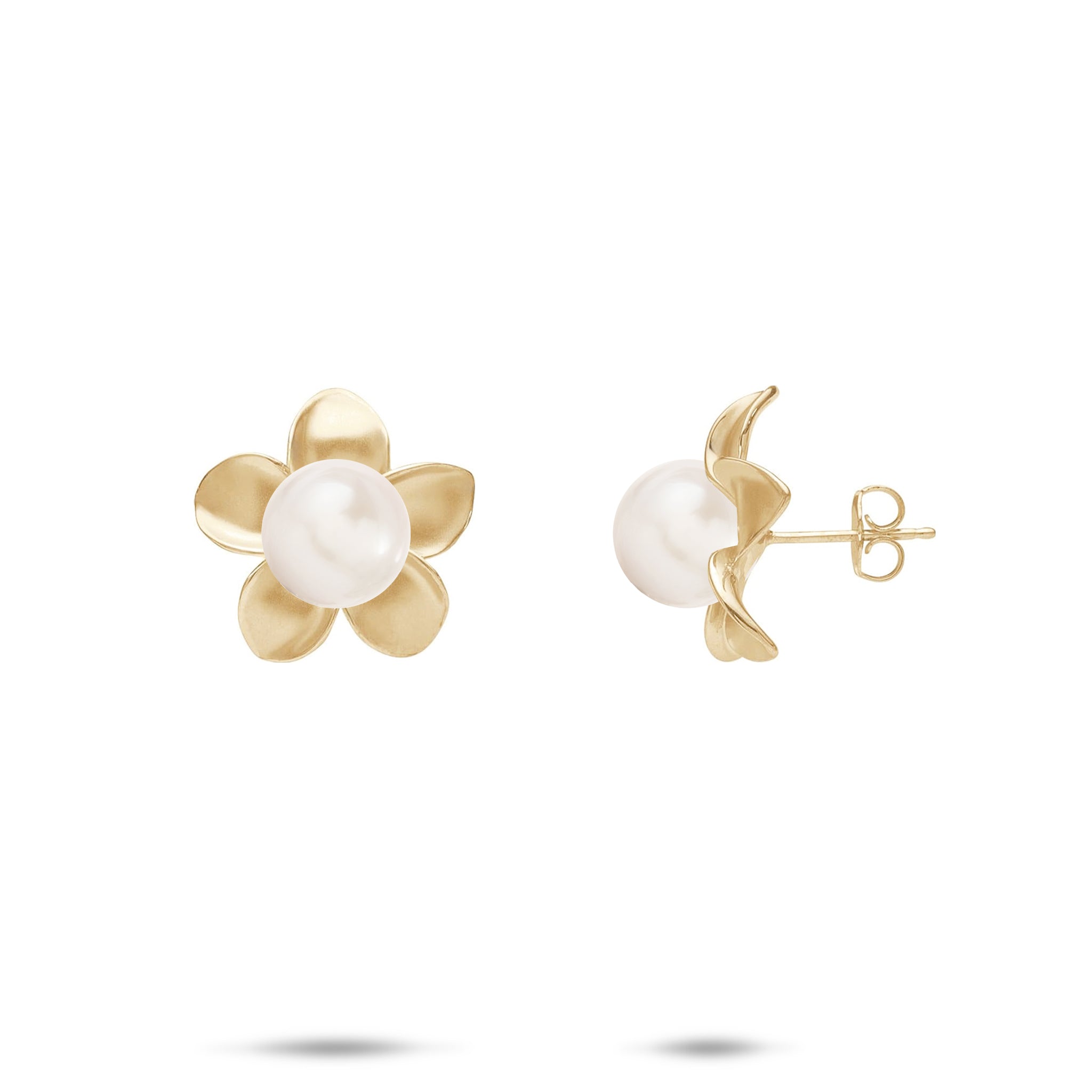 Pick A Pearl Plumeria Earrings in Gold - 13mm