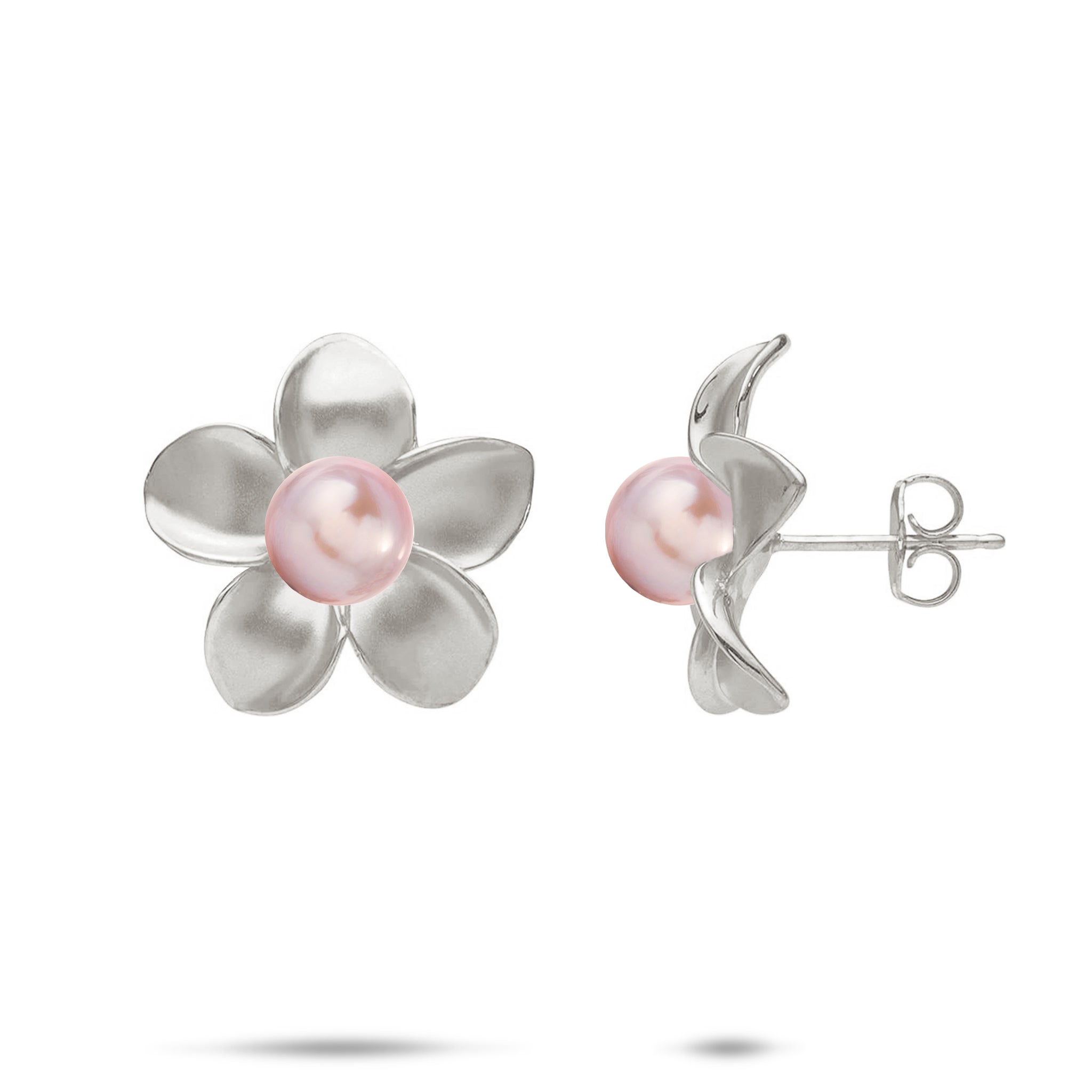 Pick A Pearl Plumeria Earrings in White Gold - 18mm