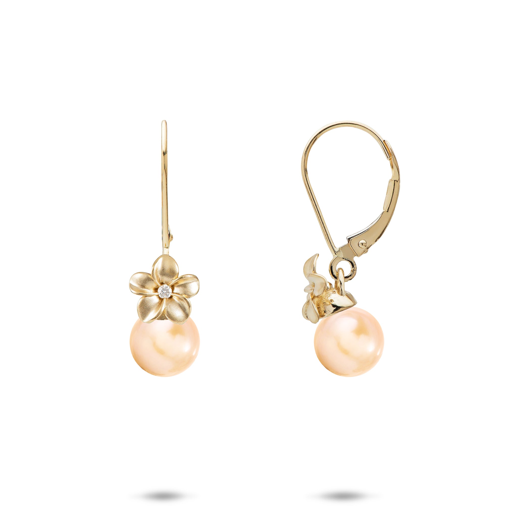 Pick A Pearl Plumeria Earrings in Gold with Diamonds