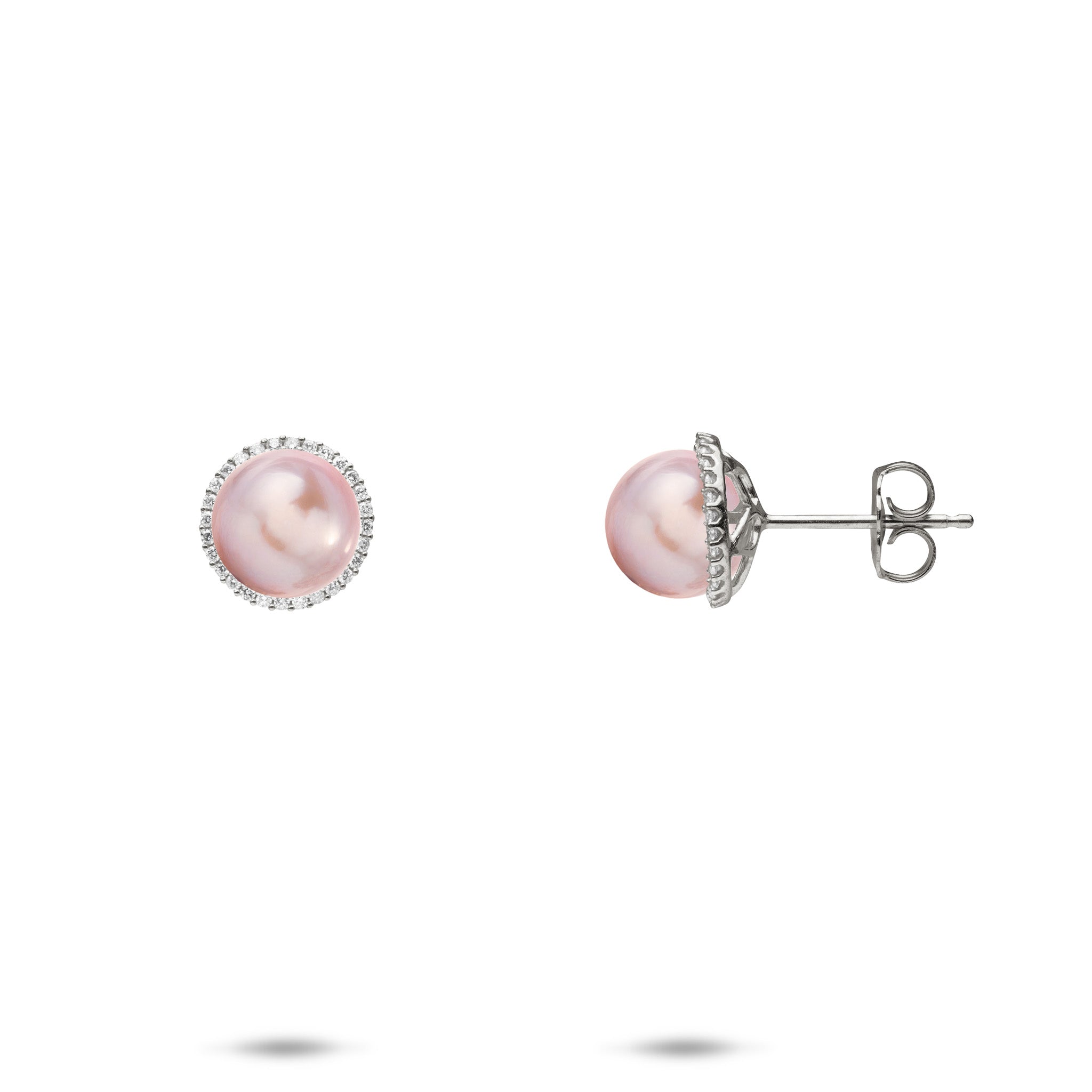 Pick A Pearl Halo Earrings in White Gold with Diamonds