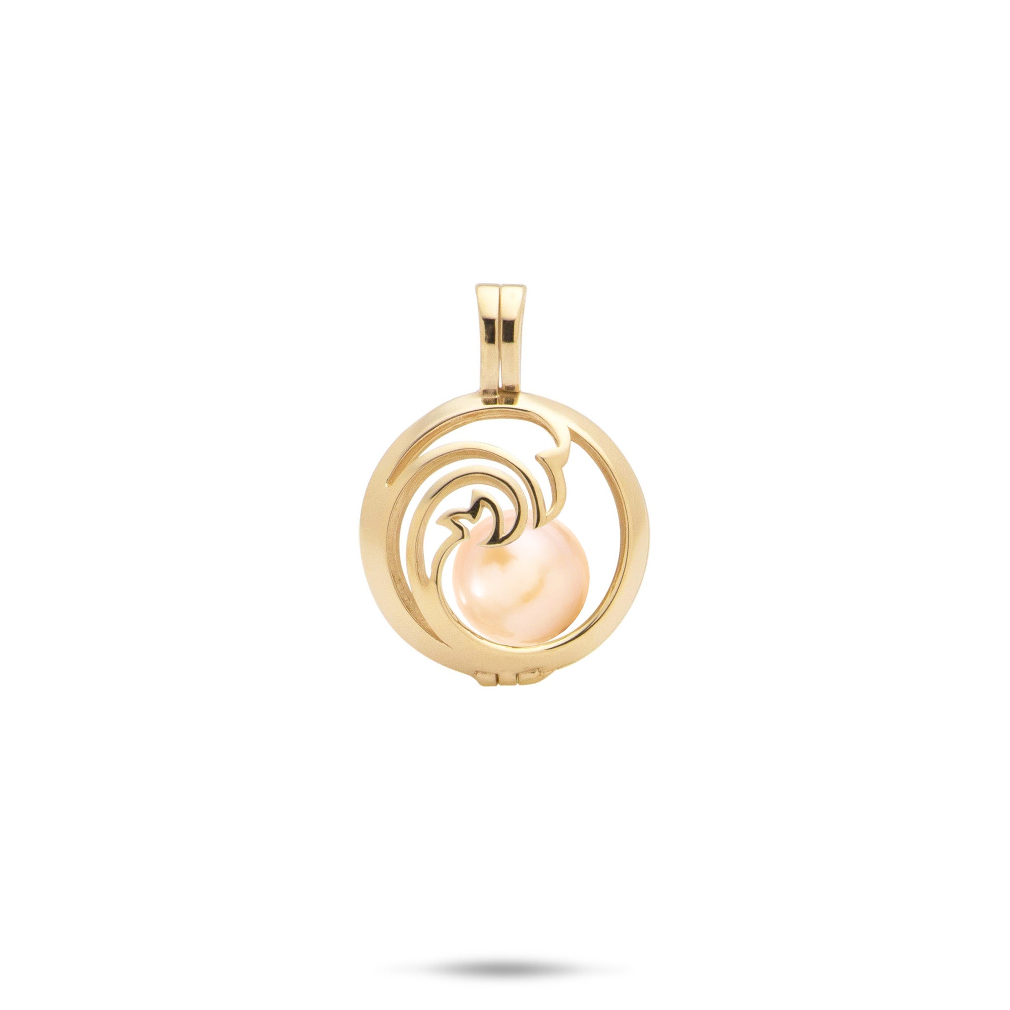 Pick A Pearl Nalu Cage Pendant in Gold with a Peach Freshwater Pearl