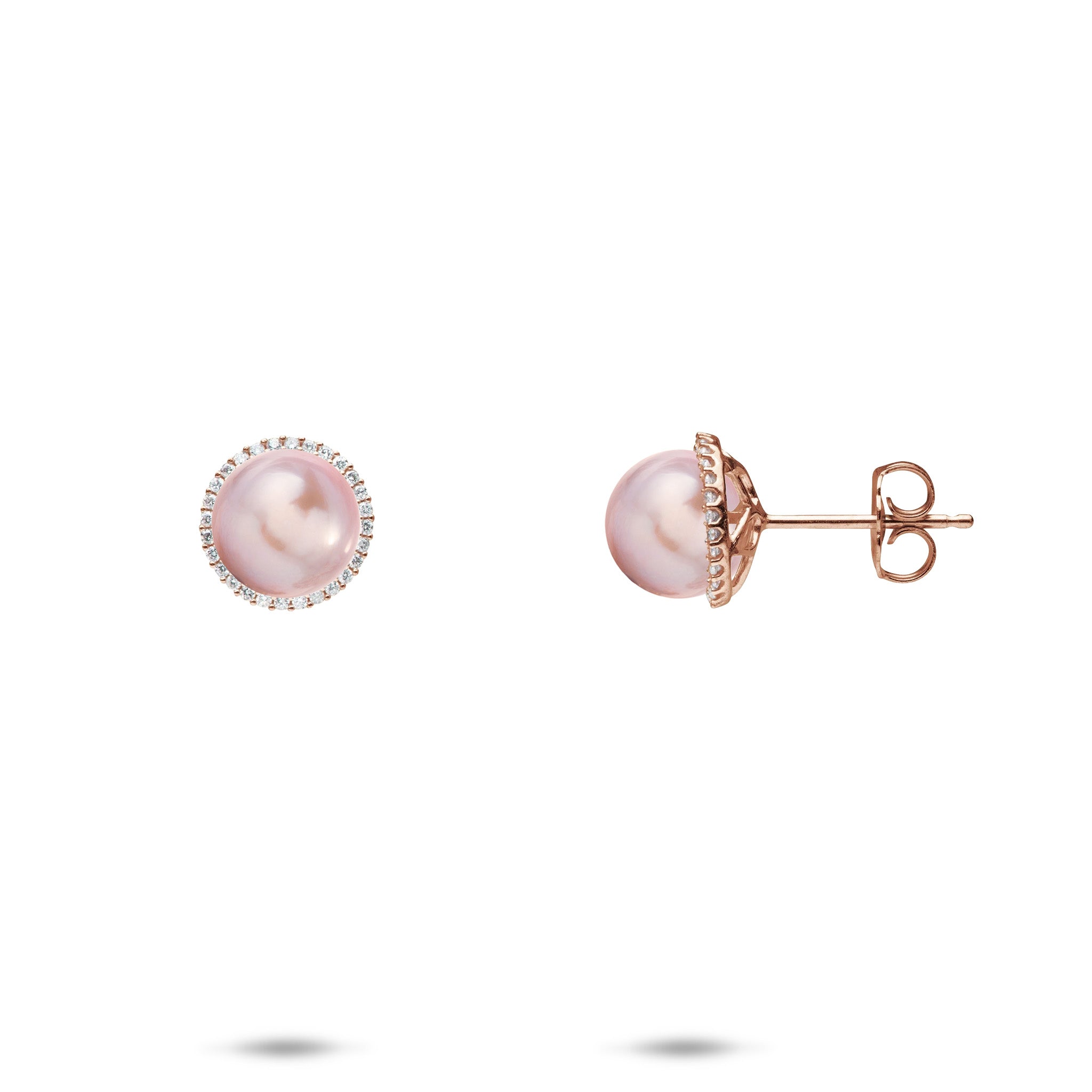 Pick A Pearl Halo Earrings in Rose Gold with Diamonds