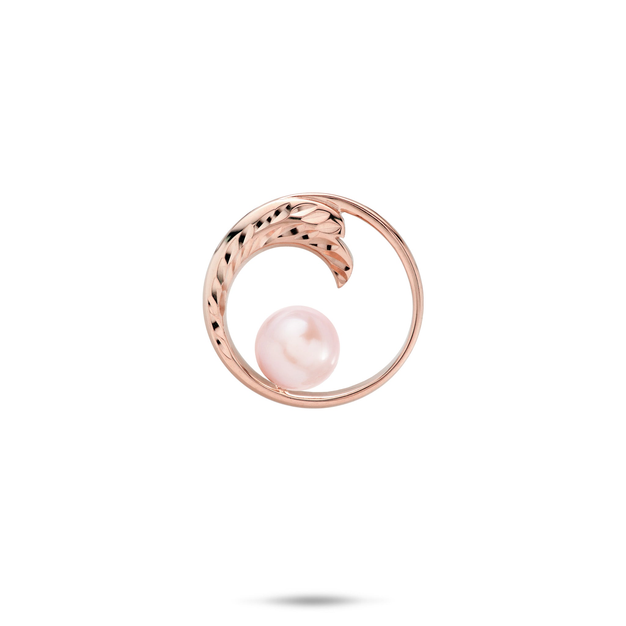 18mm Pick A Pearl Nalu Pendant in 14k Rose Gold with a Pink Pearl on a white background