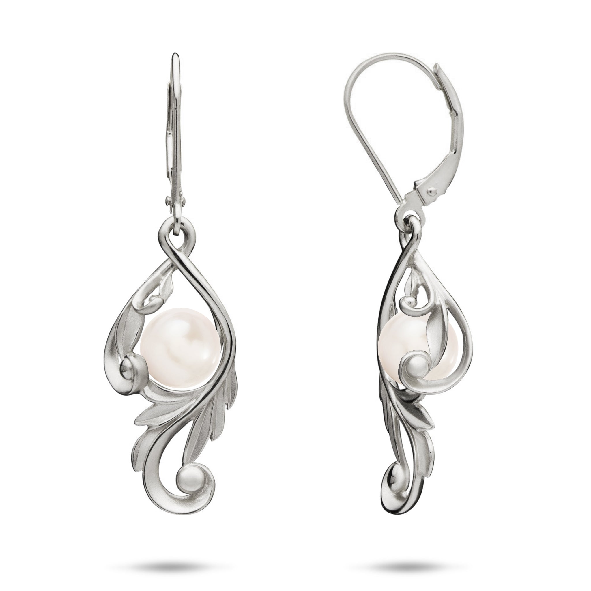 Pick A Pearl Maile Scroll Earrings in White Gold - 26mm