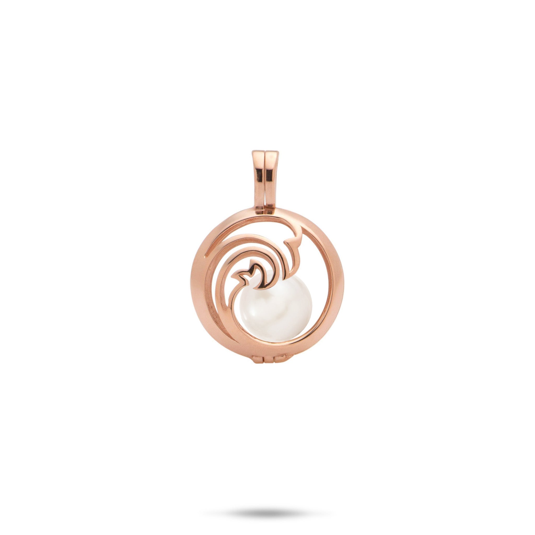 Pick A Pearl Nalu Cage Pendant in Rose Gold with a White Freshwater Pearl on a white background