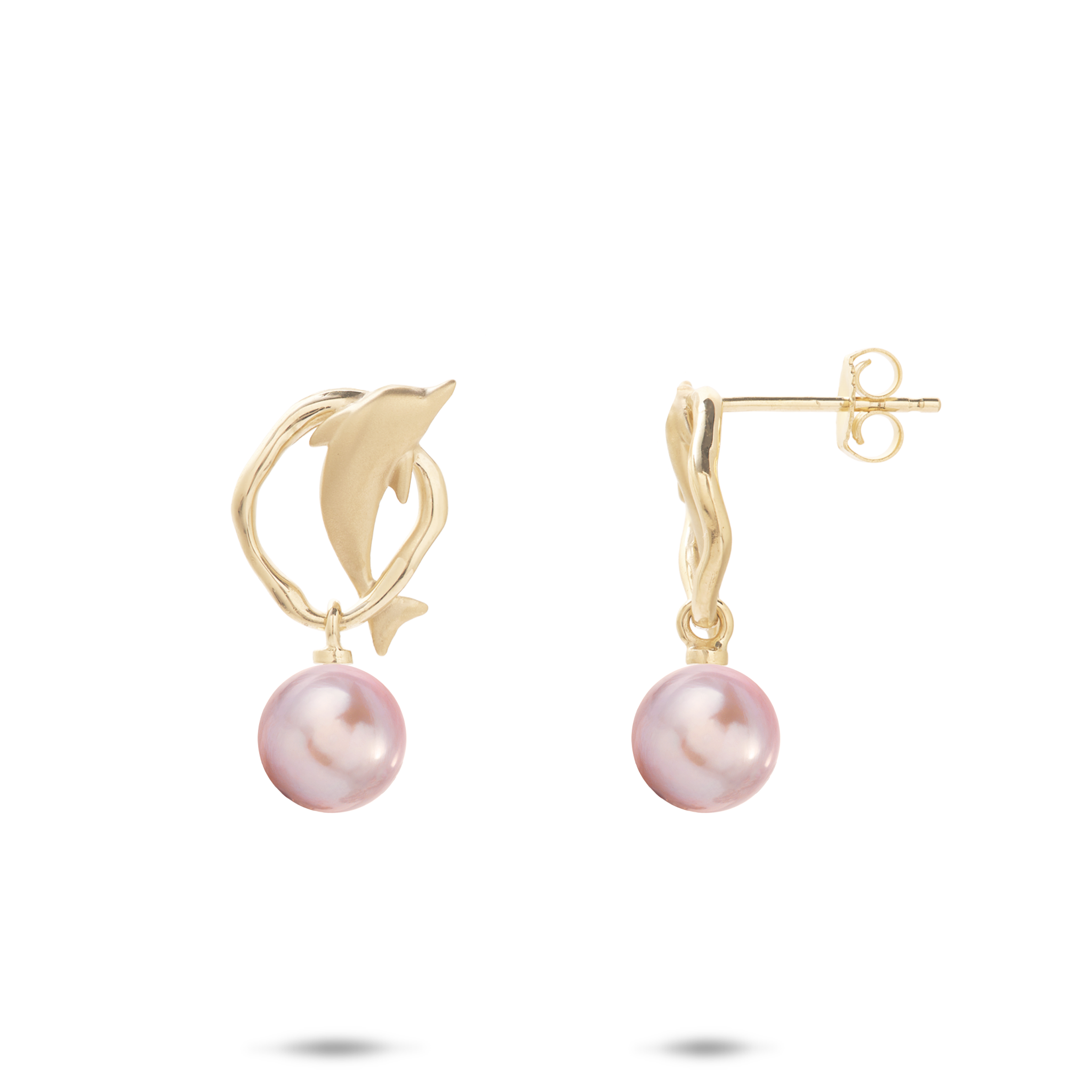Pick A Pearl Bubble Dolphin Earrings in Gold - 13mm