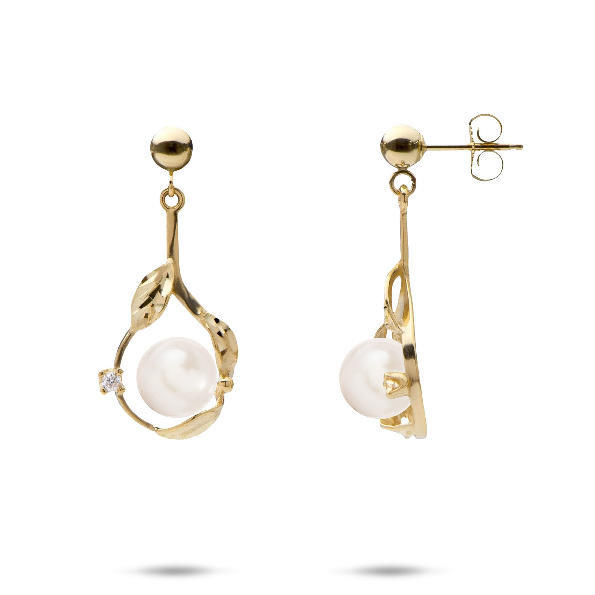 Pick A Pearl Maile Earrings in Gold with Diamonds