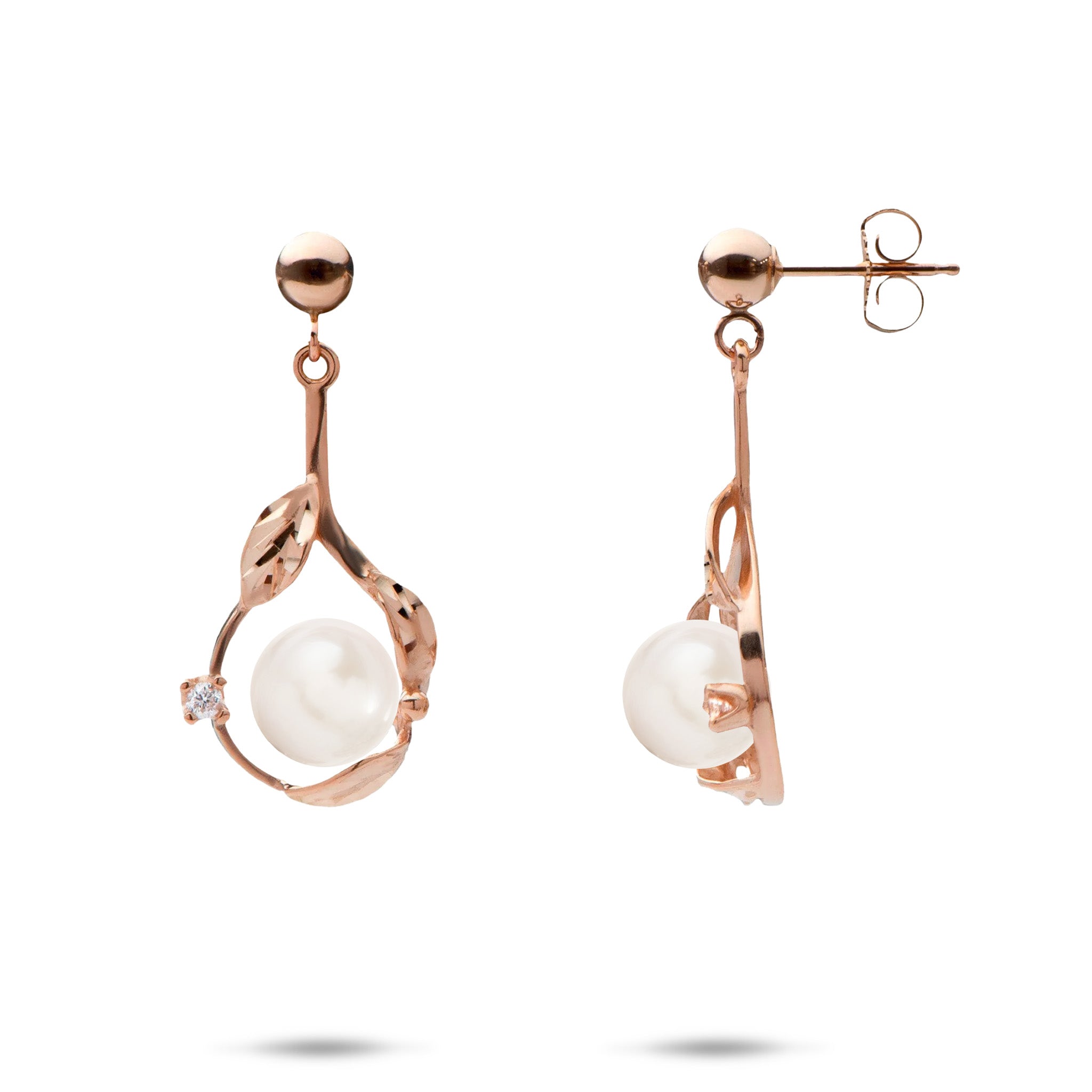 Pick A Pearl Maile Earrings Mountings in Rose Gold with Diamonds