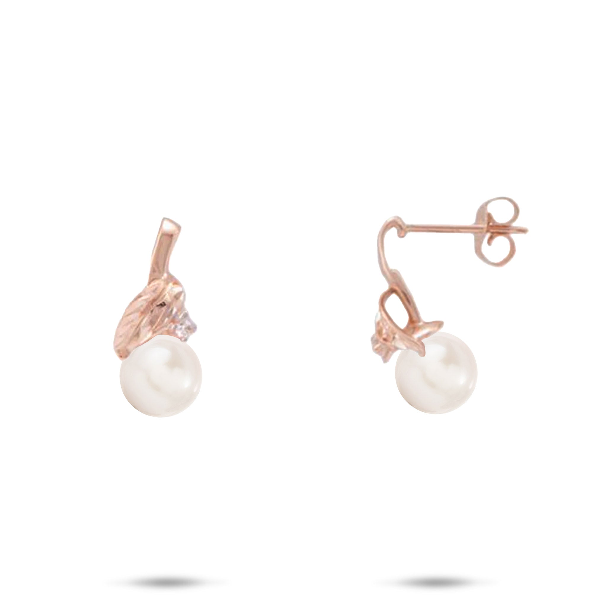 Pick A Pearl Maile Earrings in Rose Gold with Diamonds