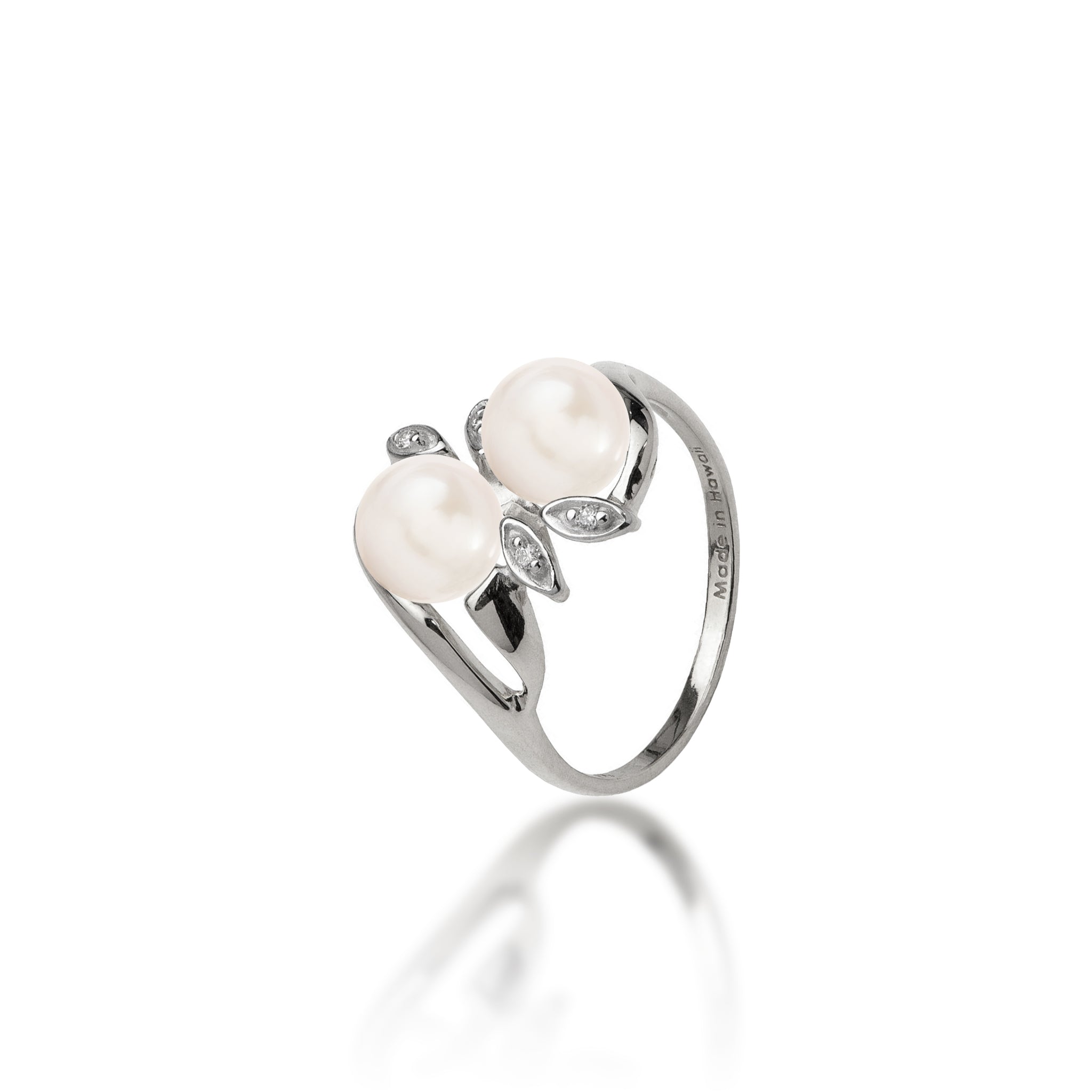 Pick A Pearl Maile Ring in White Gold with Diamonds