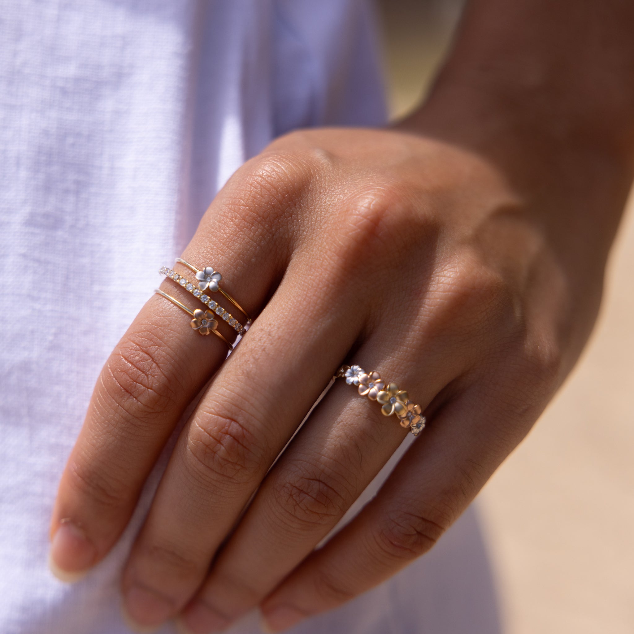 Plumeria Ring in Two Tone Gold with Diamond - 5mm