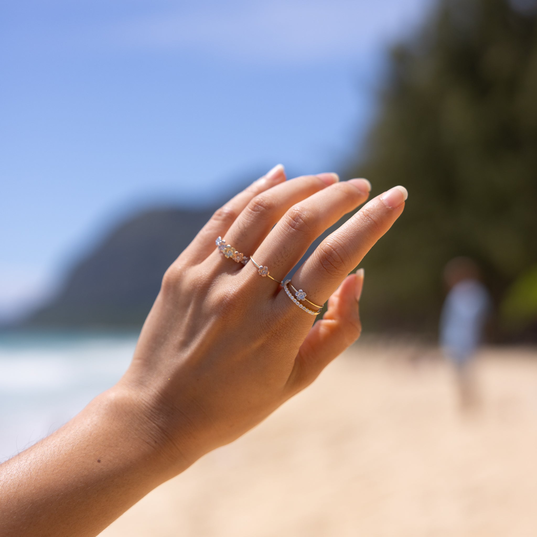 Plumeria Ring in Two Tone Gold with Diamond - 5mm