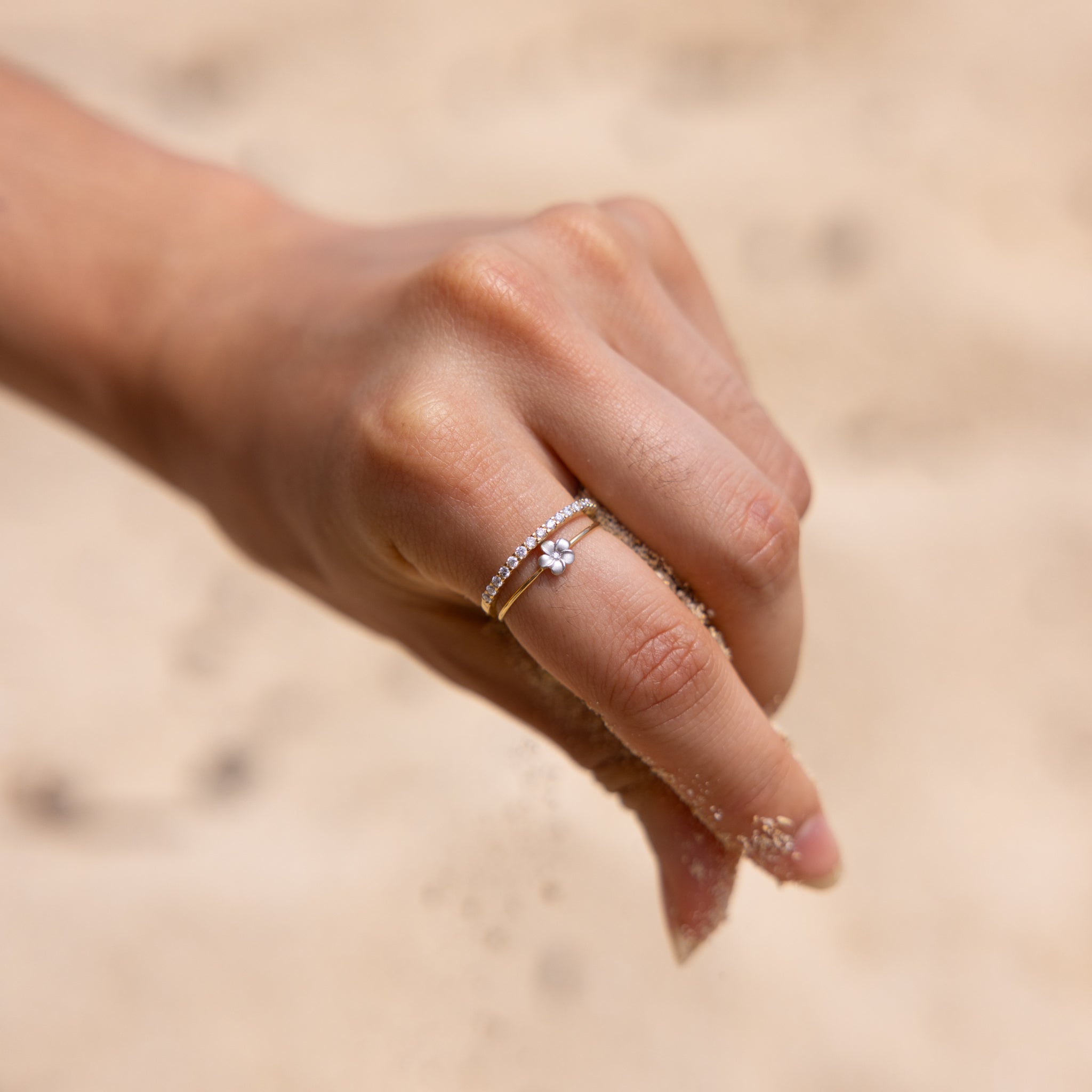 Plumeria Ring in Two Tone Gold with Diamond - 5mm