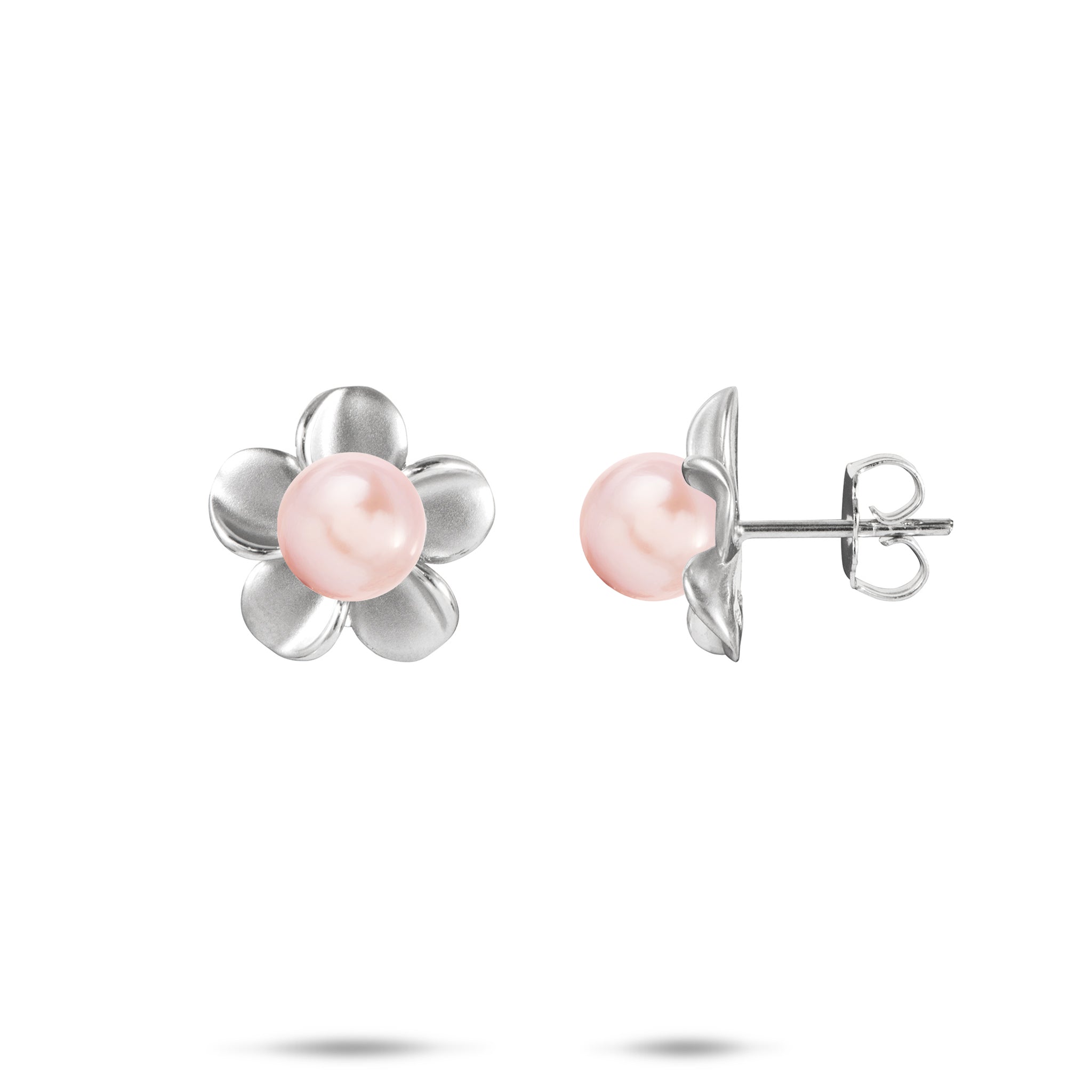Pick A Pearl Plumeria Earrings in Sterling Silver - 13mm