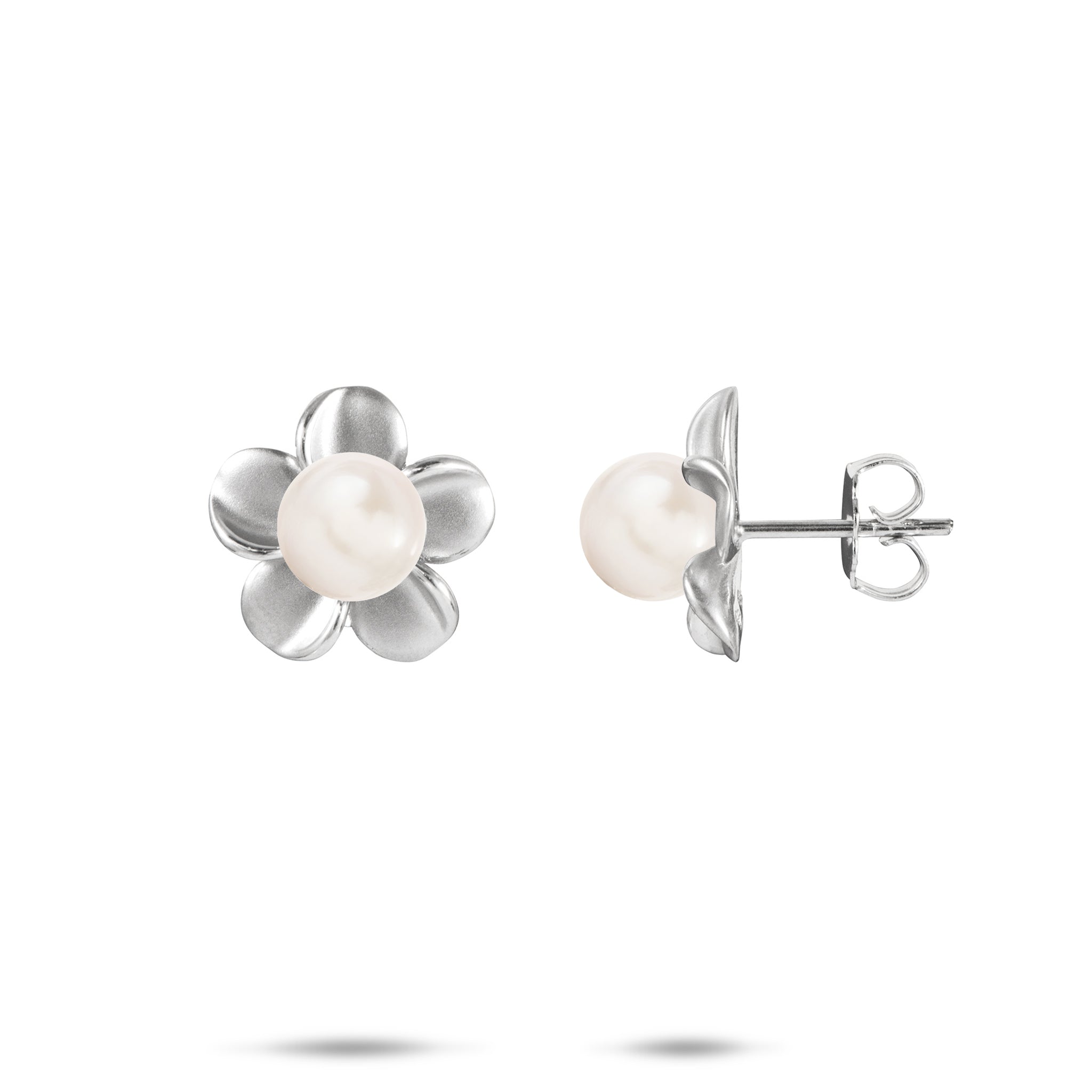 Pick A Pearl Plumeria Earrings in Sterling Silver - 13mm