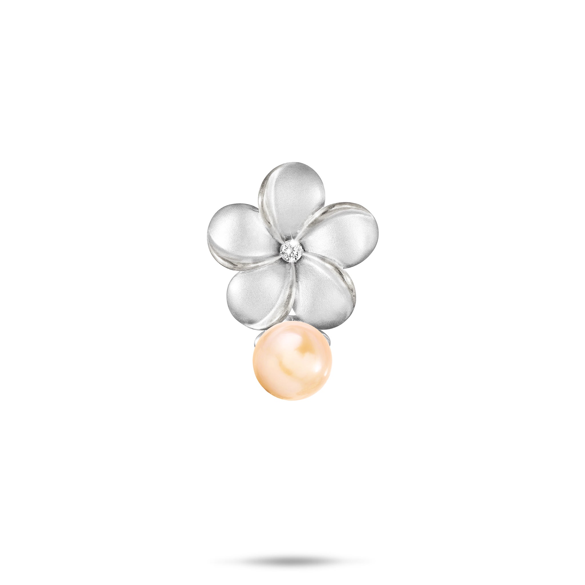 Pick A Pearl Plumeria Pendant in Sterling Silver with Cubic Zirconia - 15mm