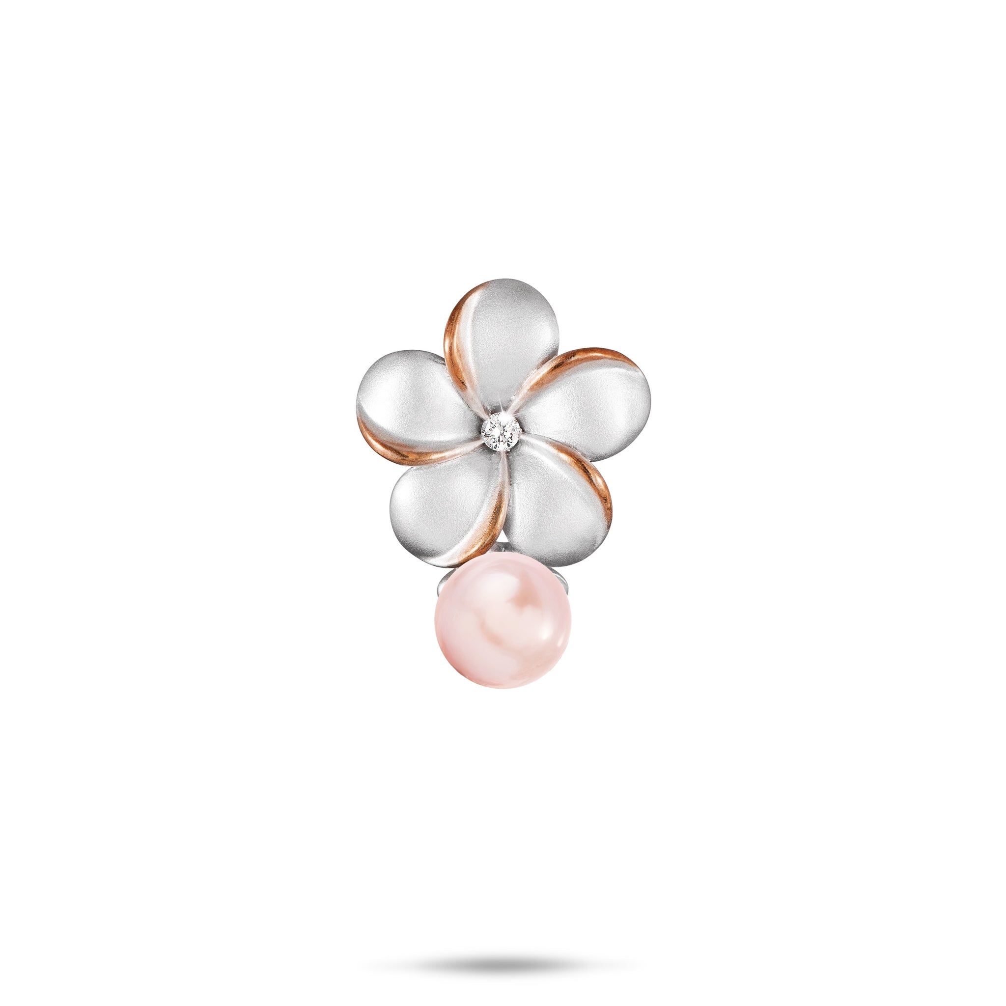 Pick A Pearl Plumeria Pendant in Sterling Silver with Cubic Zirconia - 15mm