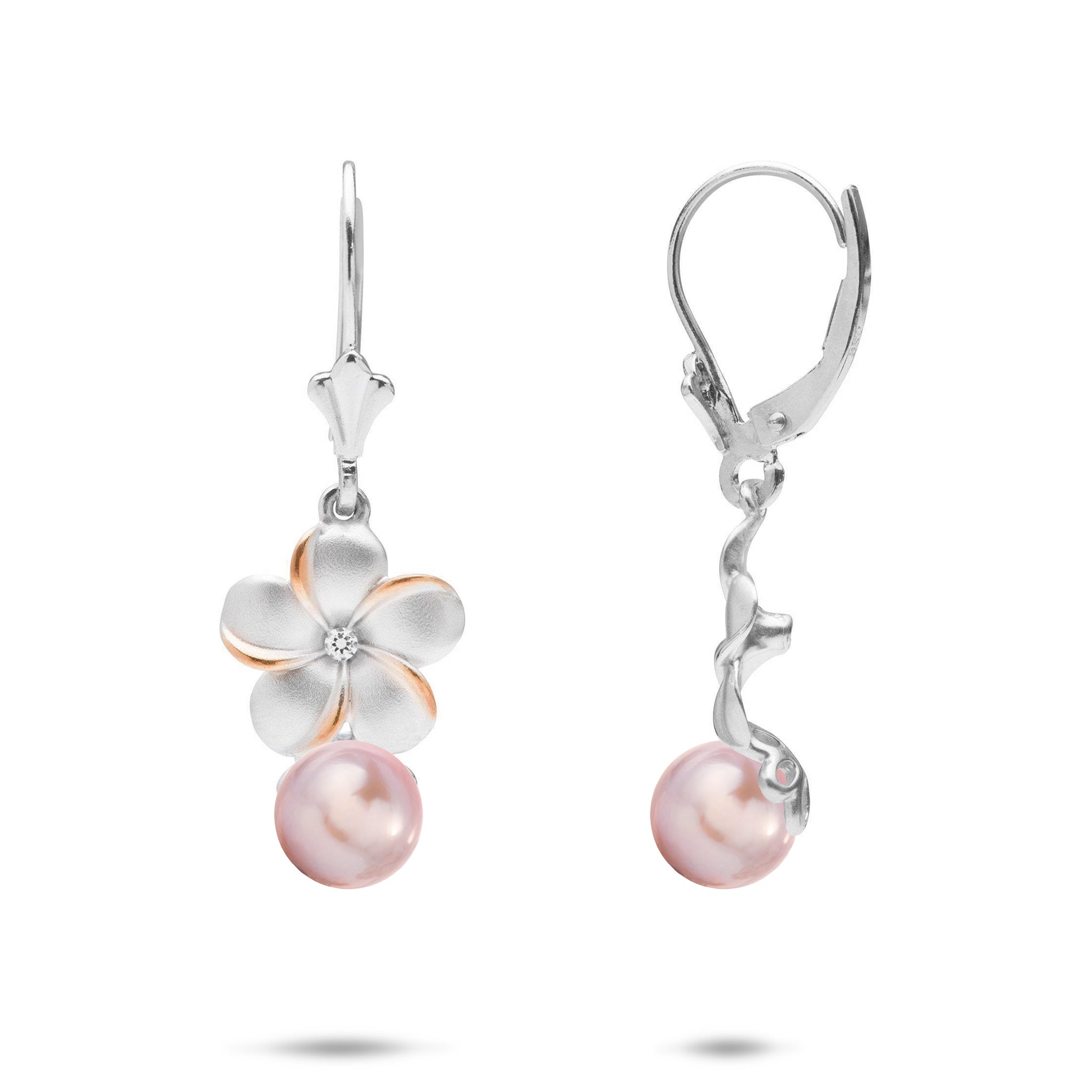 Pick A Pearl Plumeria Earrings in Sterling Silver with Cubic Zirconia