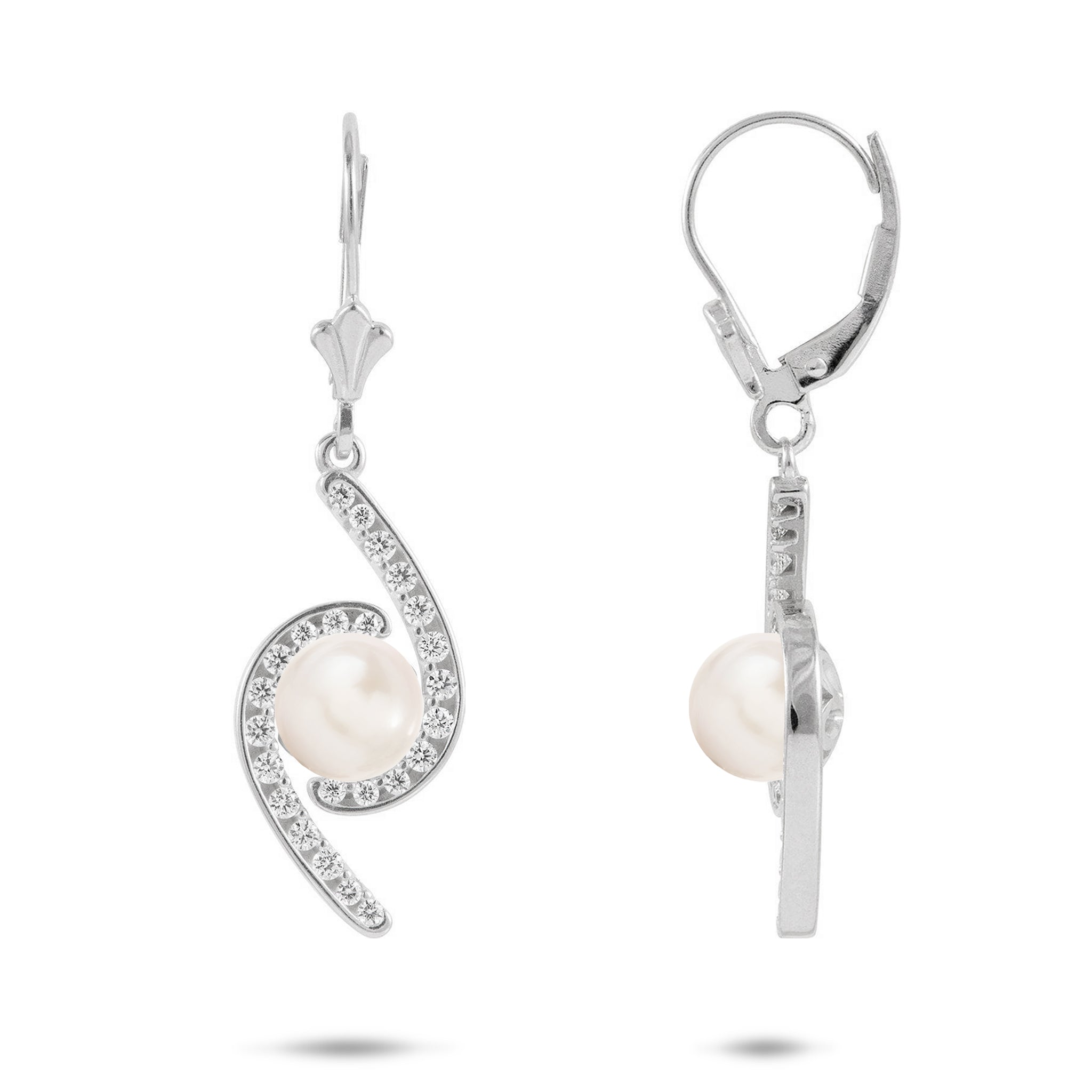 Pick A Pearl Bypass Earrings in Sterling Silver with Cubic Zirconia