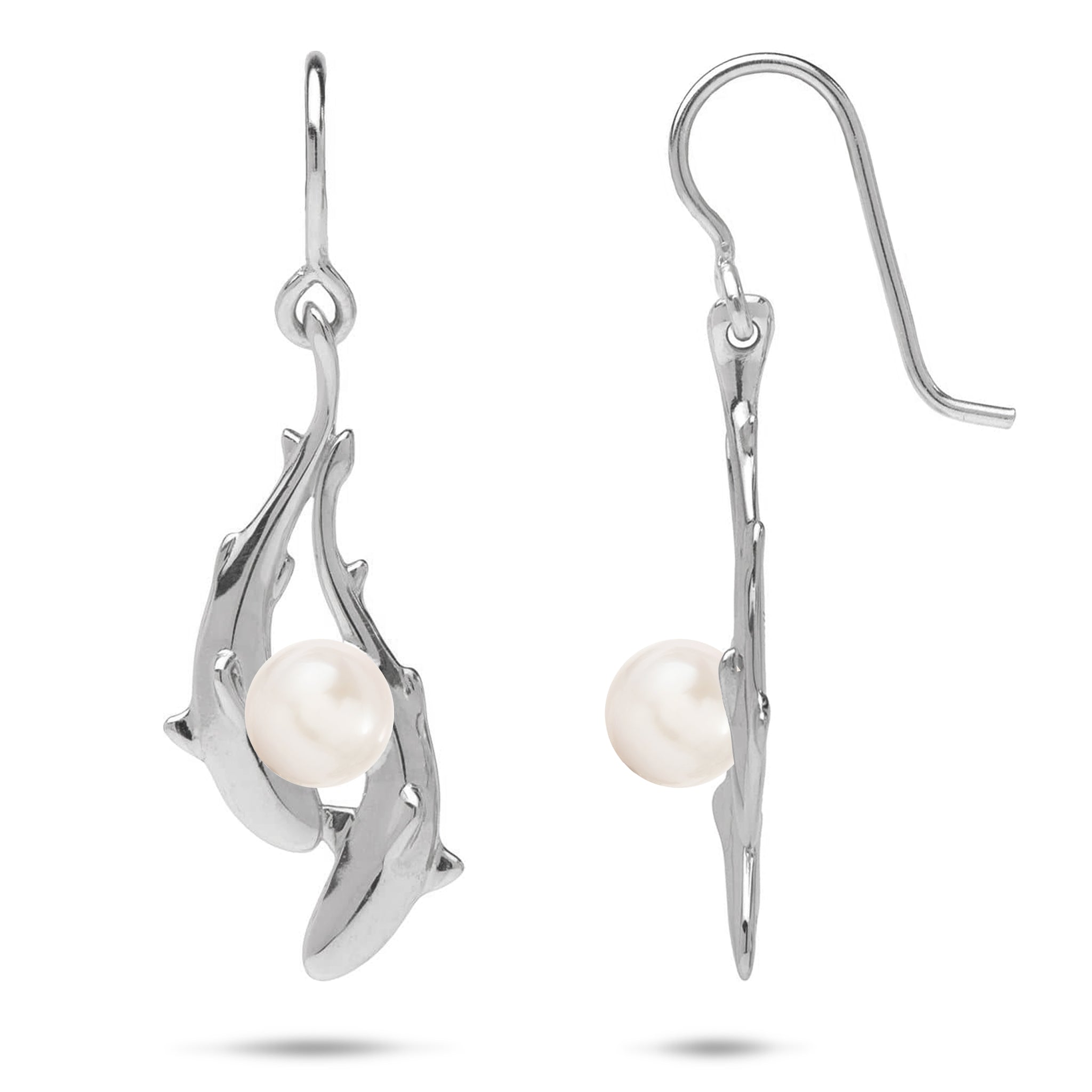 Pick A Pearl Shark Earrings in Sterling Silver - 32mm