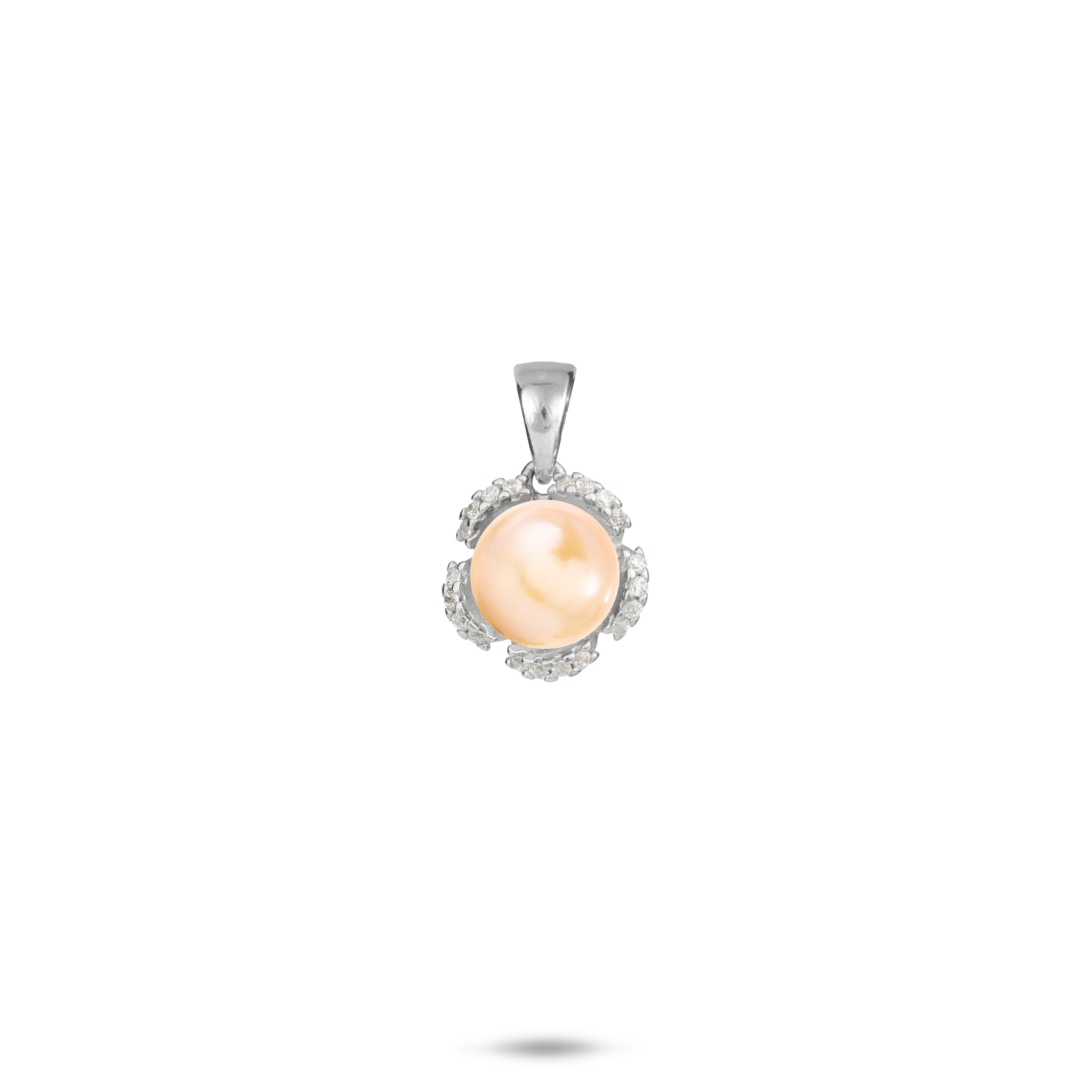 Pick A Pearl Plumeria Pendant in Sterling Silver with Cubic Zirconia