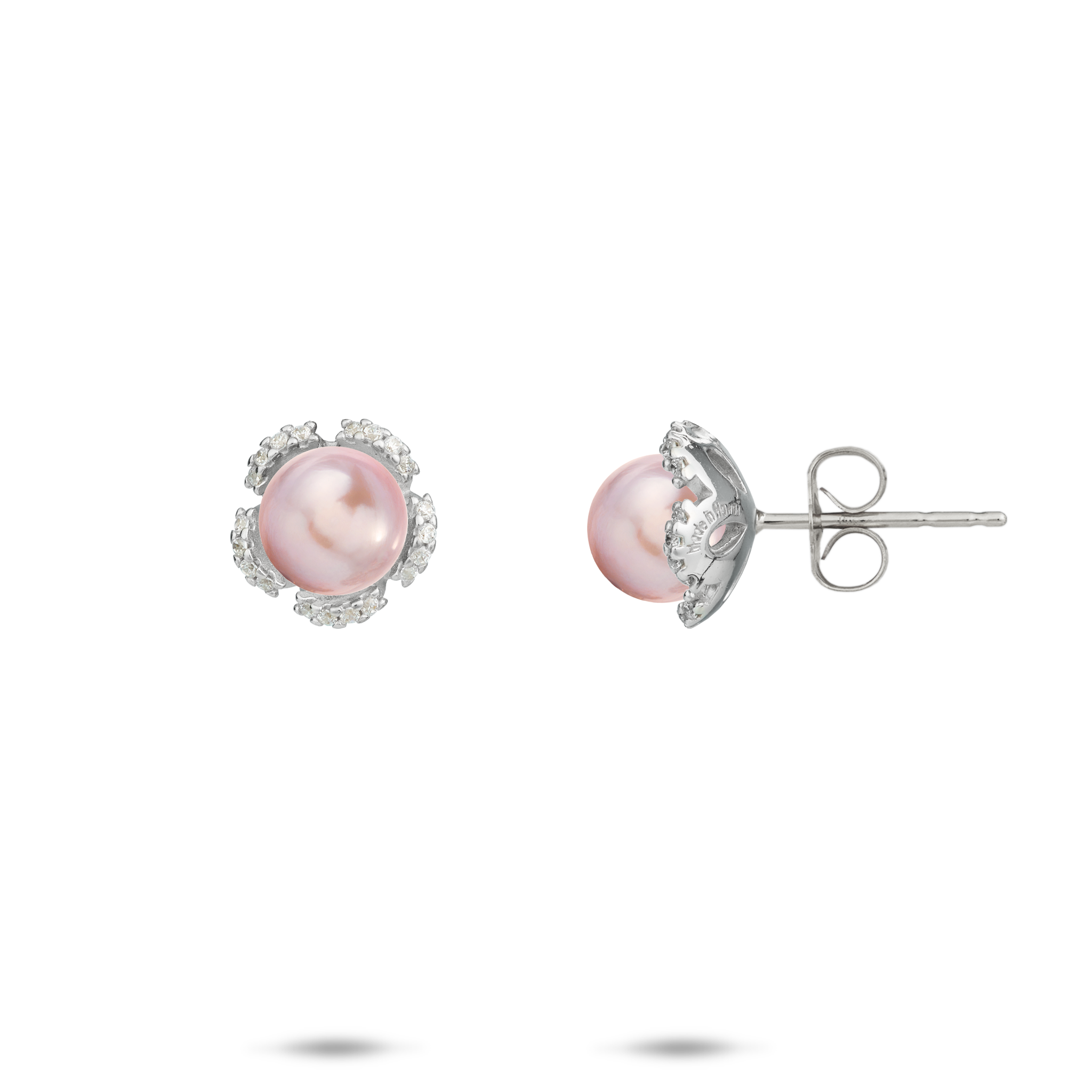 Pick A Pearl Plumeria Earrings in Sterling Silver with CZ