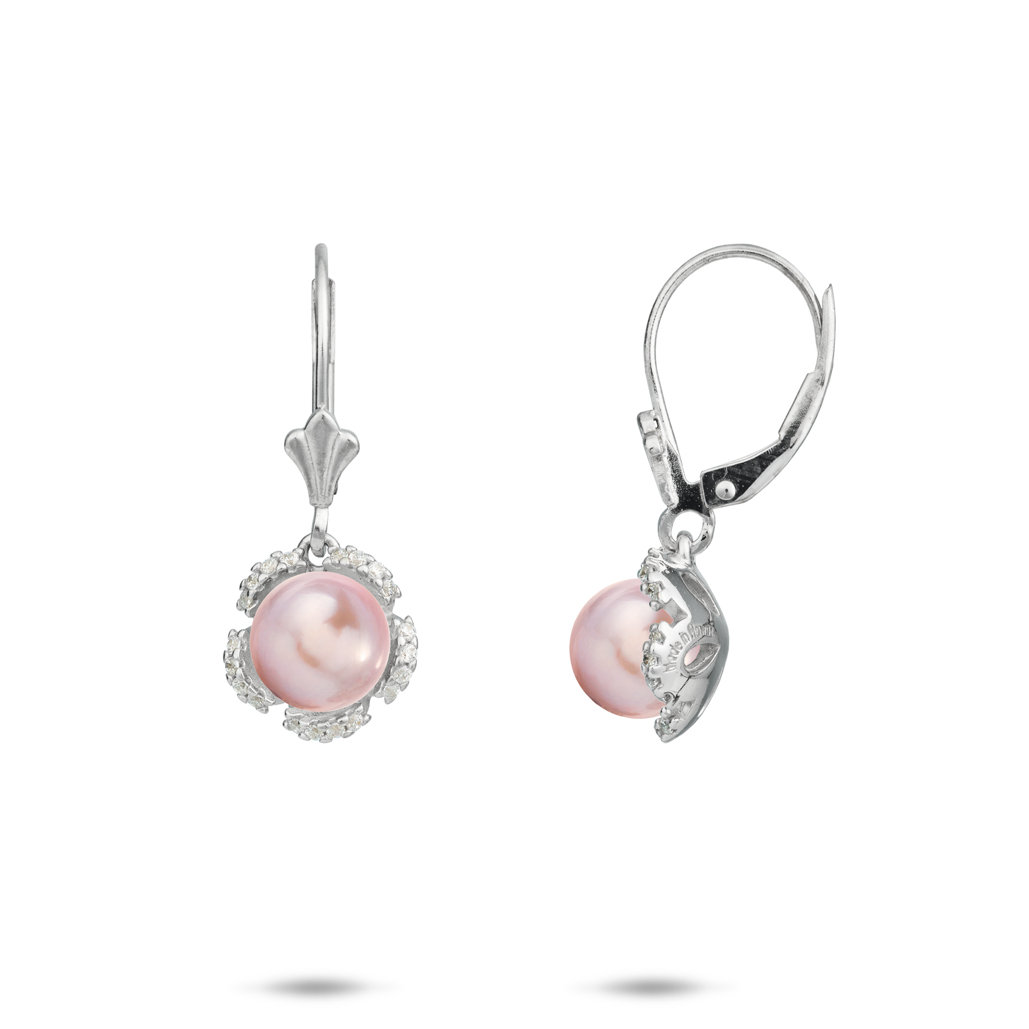 Pick A Pearl Plumeria Earrings in Sterling Silver with CZ
