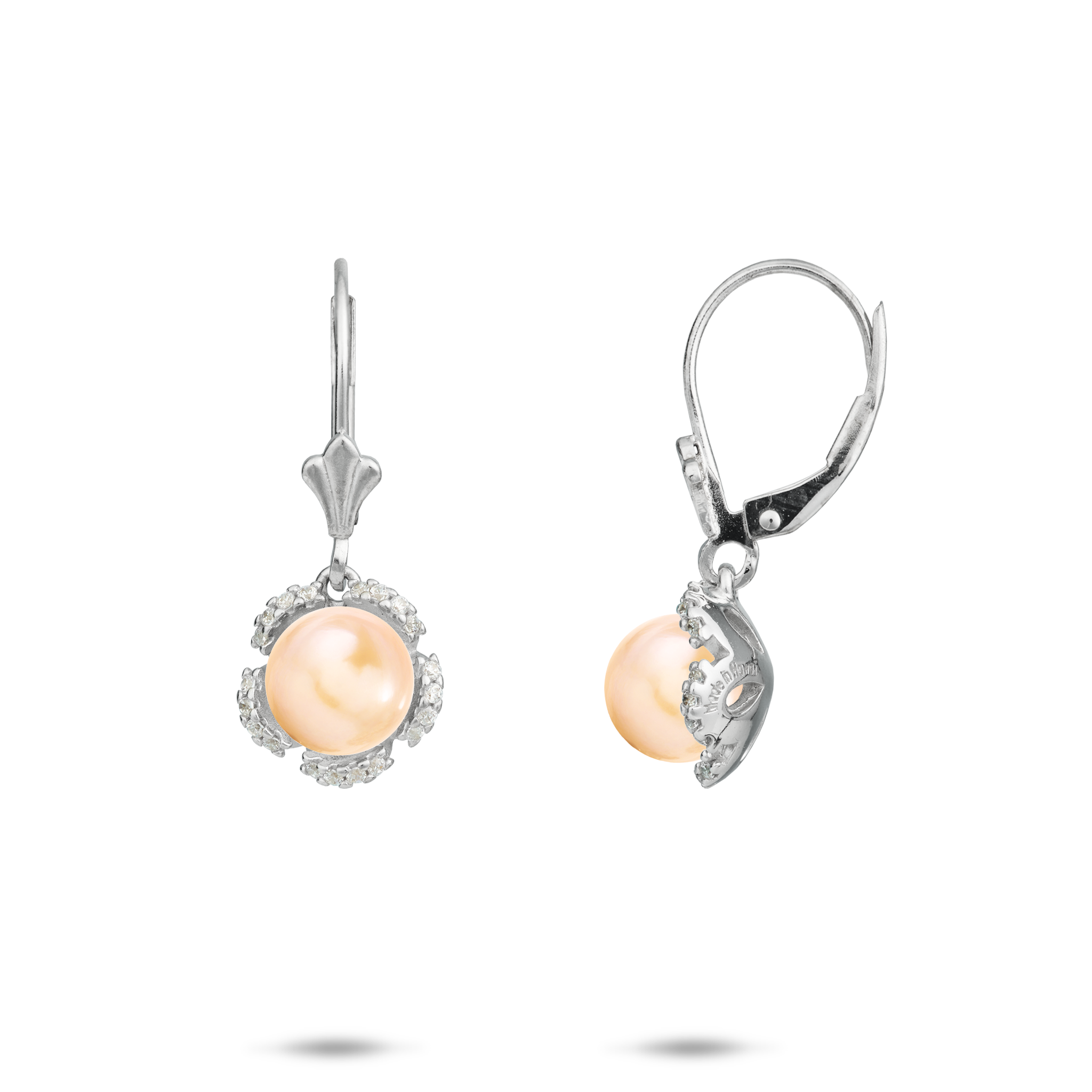 Pick A Pearl Plumeria Earrings in Sterling Silver with CZ