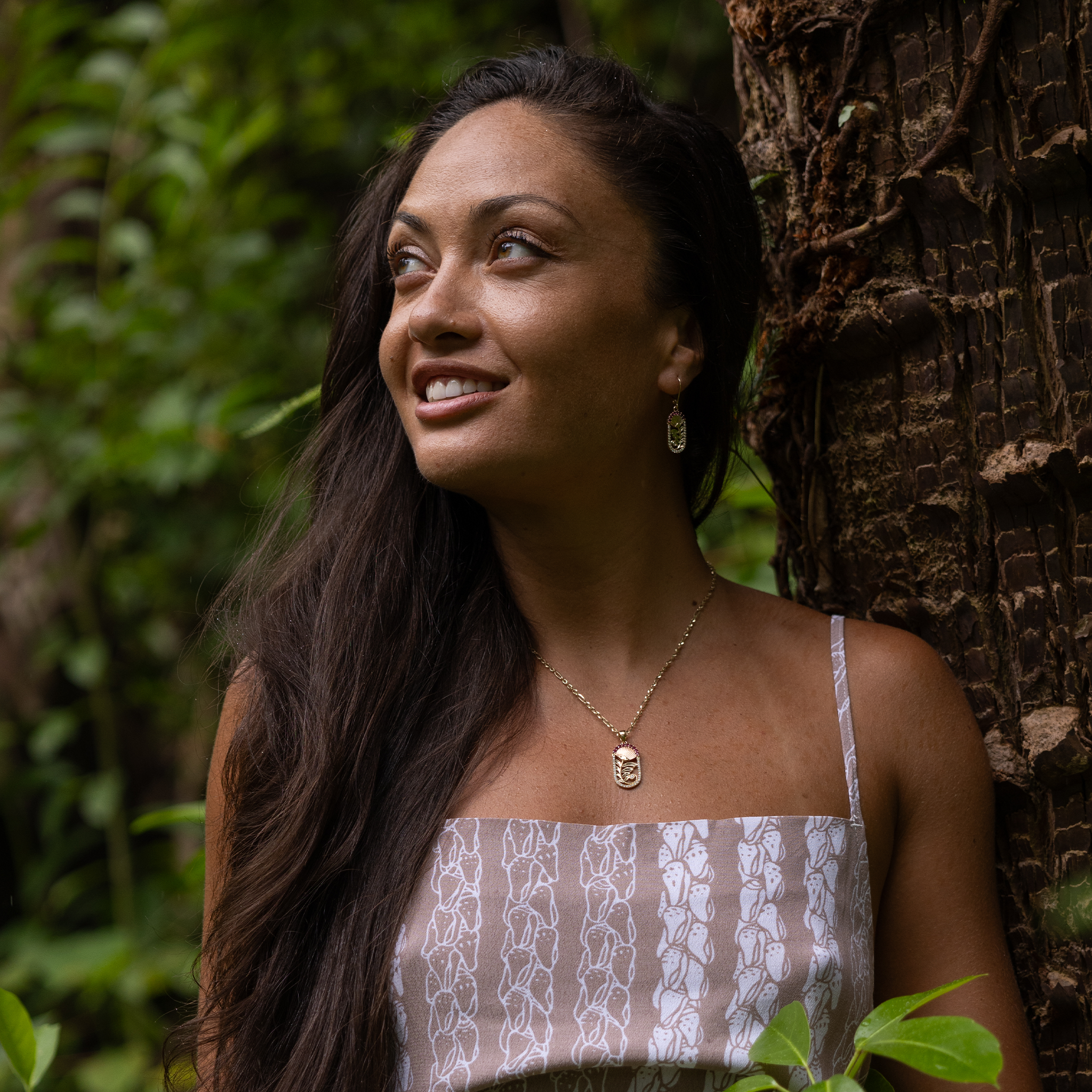 ʻŌhiʻa Lehua Ruby Earrings in Two Tone Gold with Diamonds - 24mm