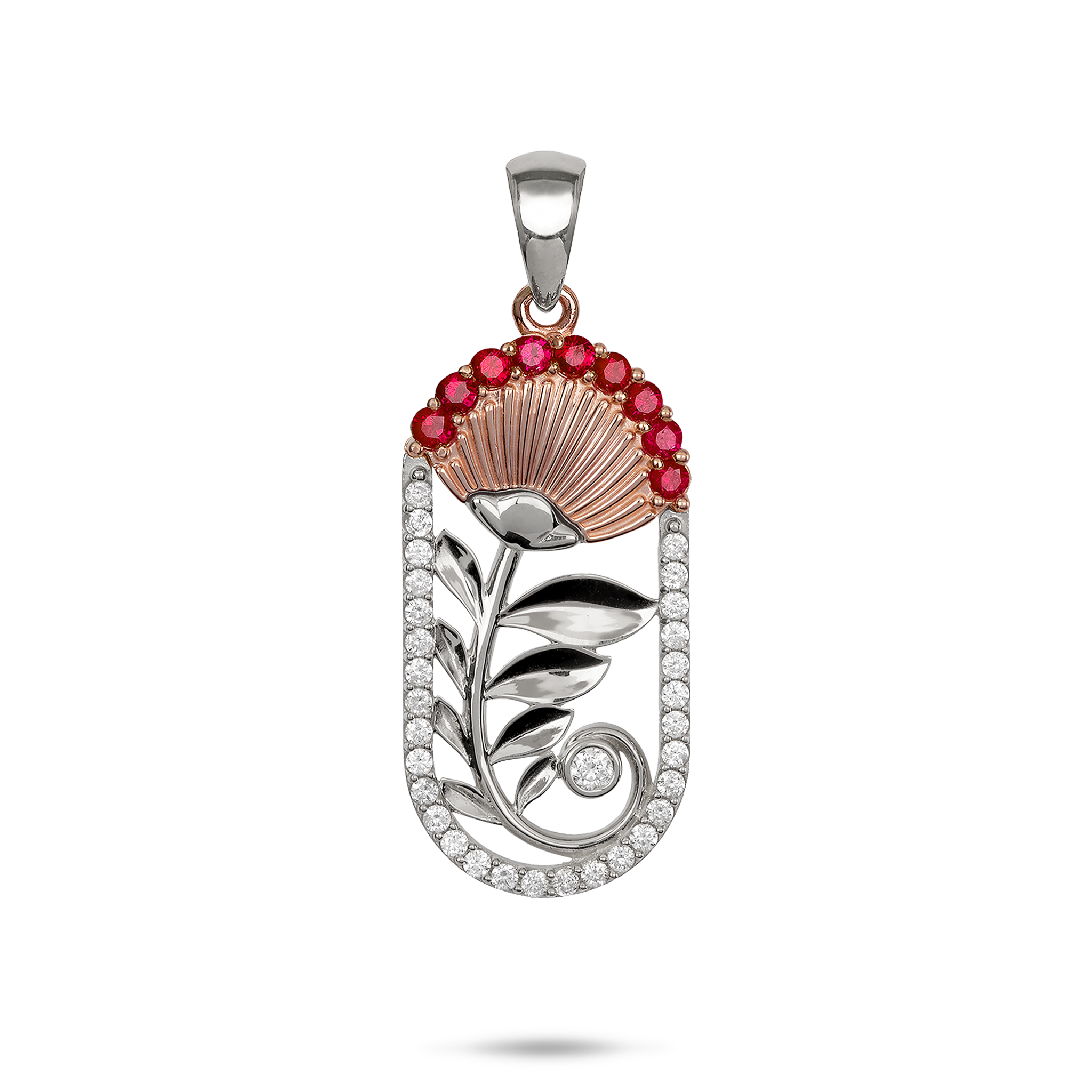 ʻŌhiʻa Lehua Ruby Pendant in Two Tone Gold with Diamonds - 27.5mm