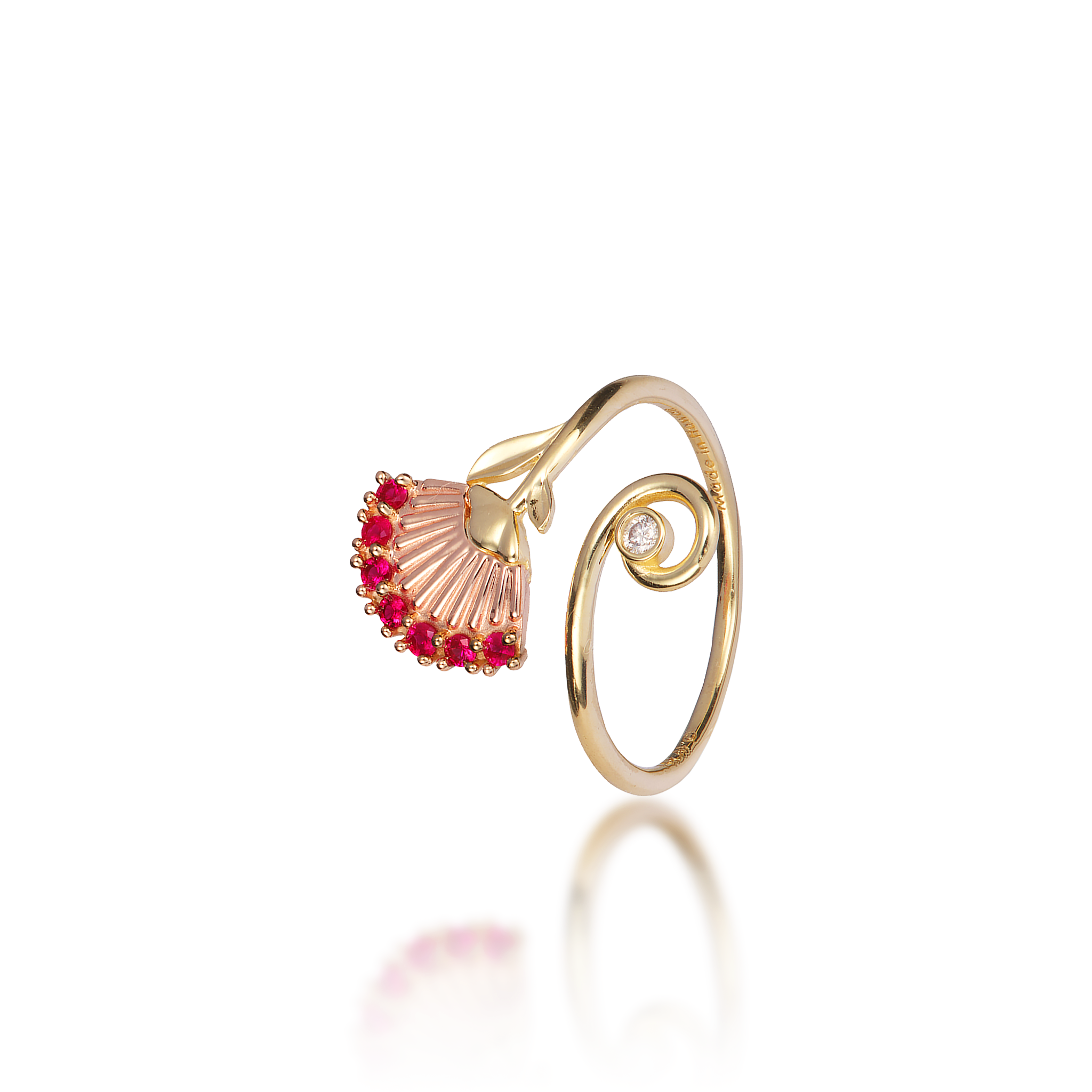 ʻŌhiʻa Lehua Ruby Ring in Two Tone Gold with Diamond - 18mm