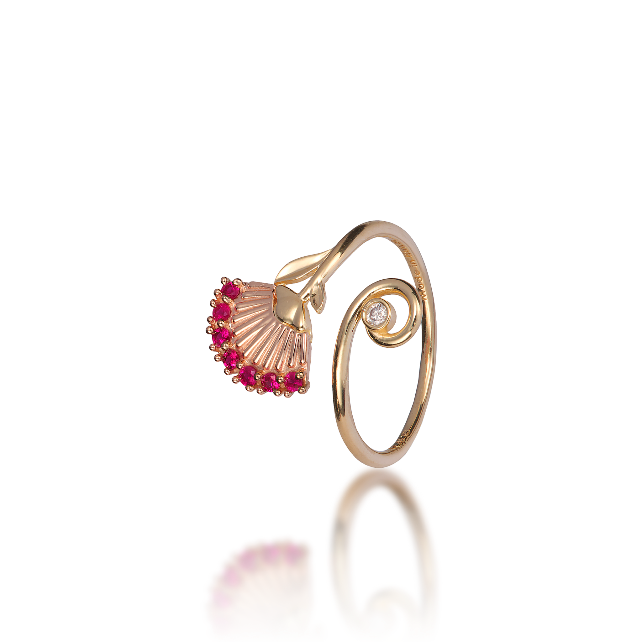 ʻŌhiʻa Lehua Ruby Ring in Two Tone Gold with Diamond - 18mm