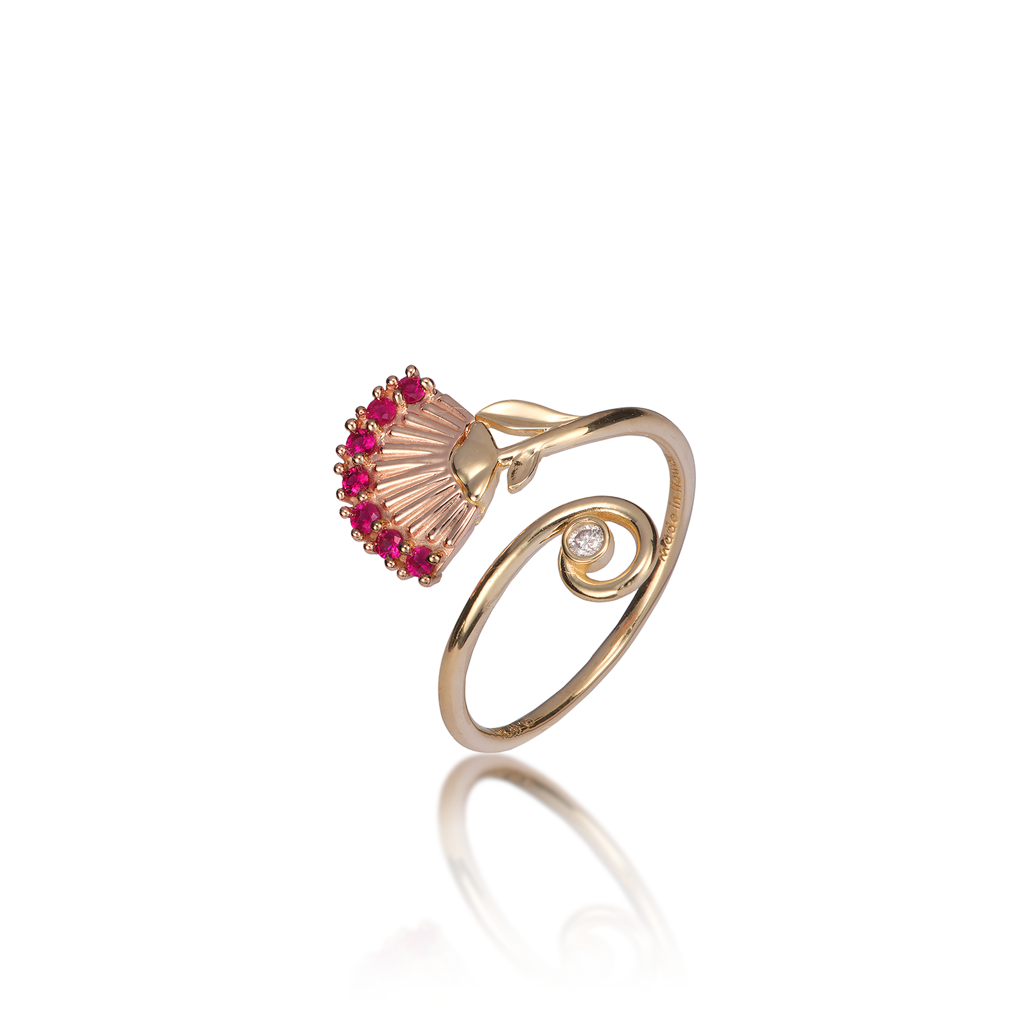 ʻŌhiʻa Lehua Ruby Ring in Two Tone Gold with Diamond - 18mm