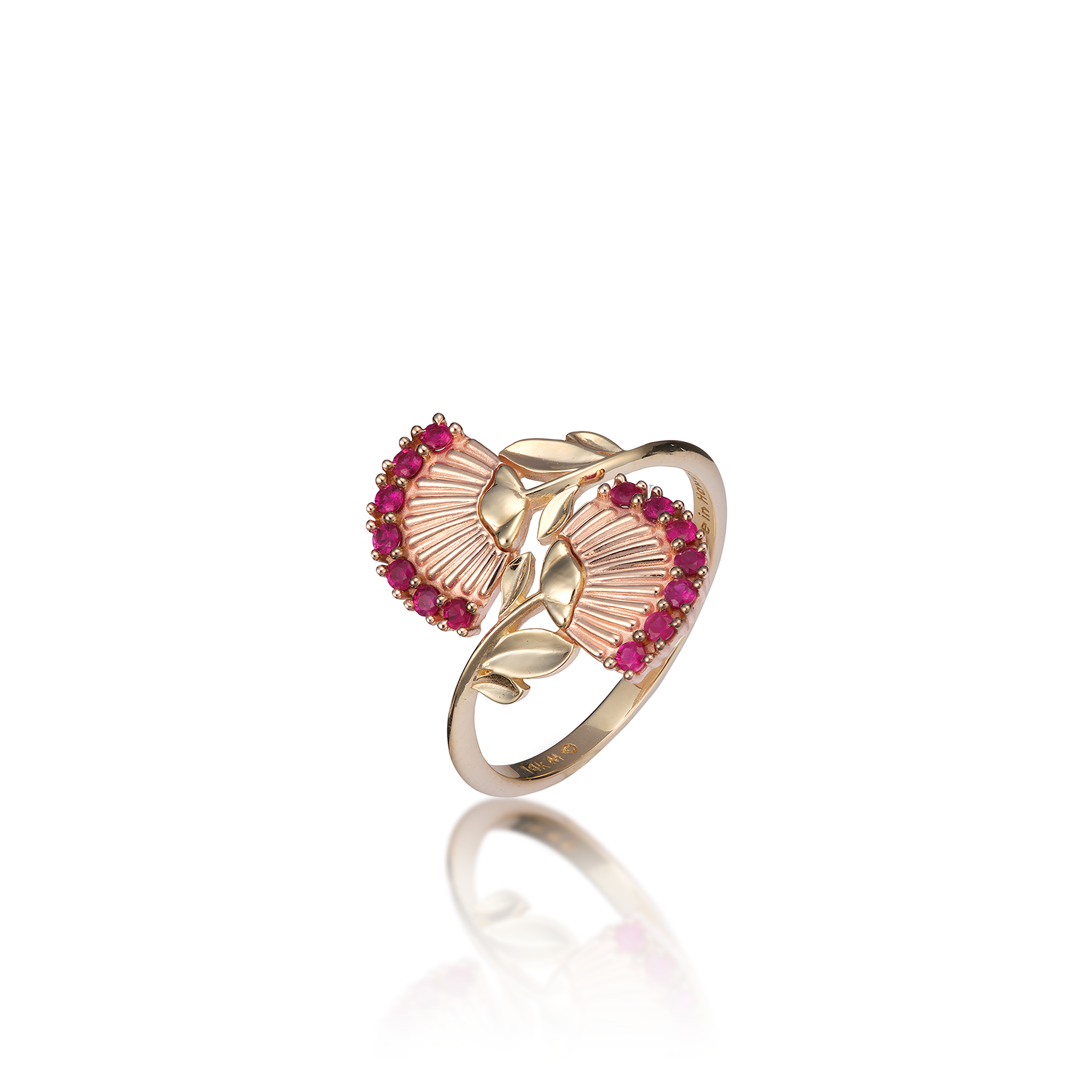 ʻŌhiʻa Lehua Ruby Ring in Two Tone Gold - 18mm