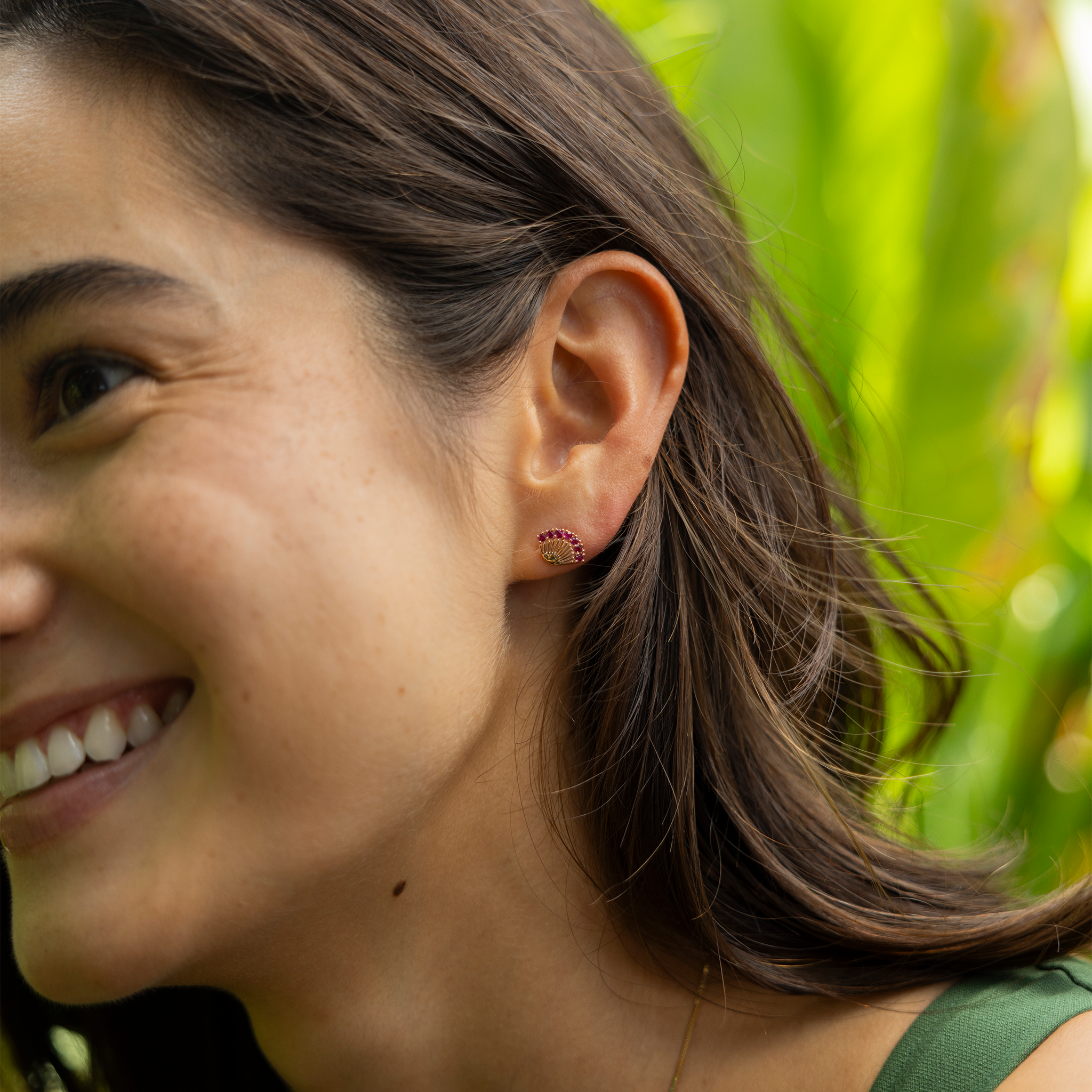 ʻŌhiʻa Lehua Ruby Earrings in Two Tone Gold - 11mm