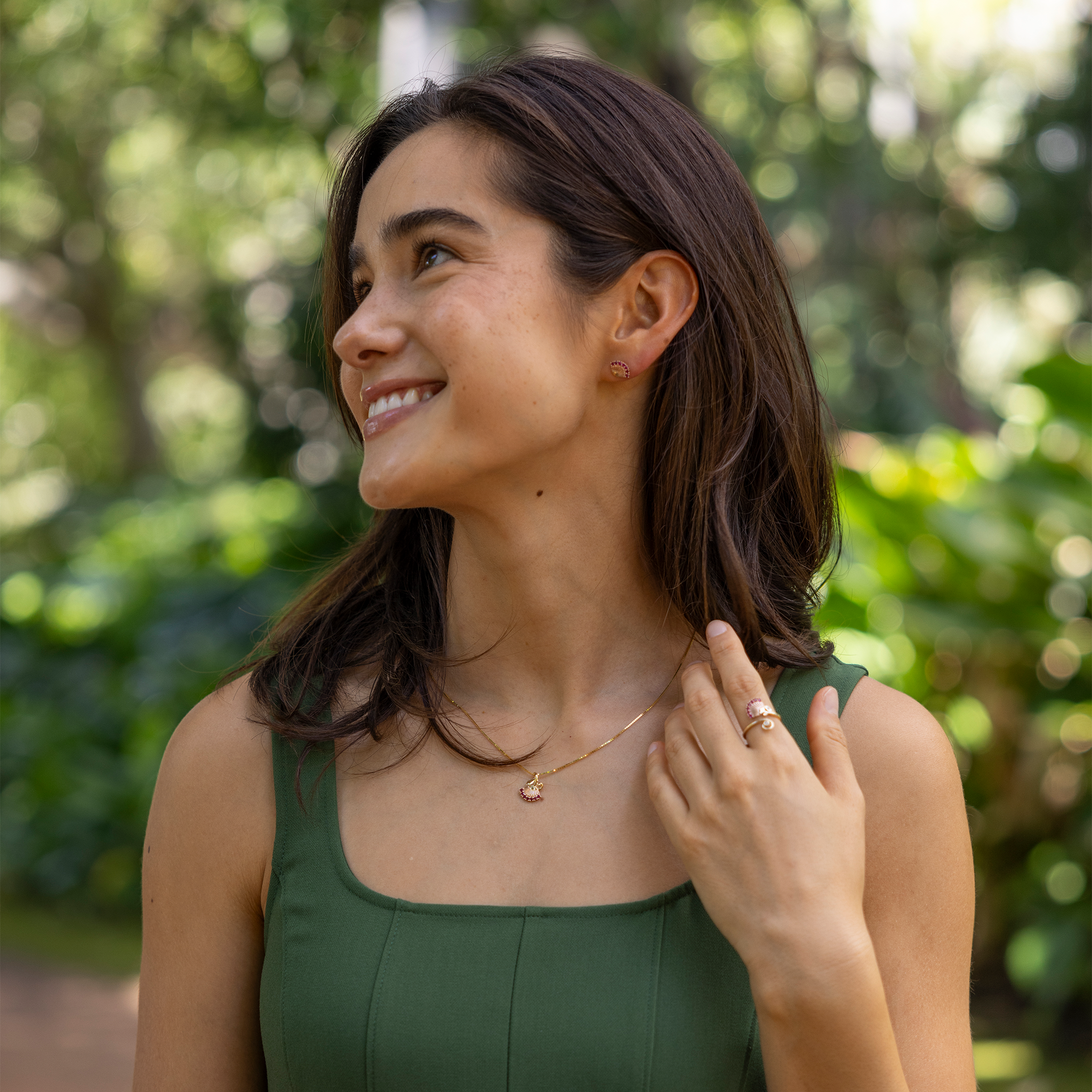 ʻŌhiʻa Lehua Ruby Earrings in Two Tone Gold - 11mm