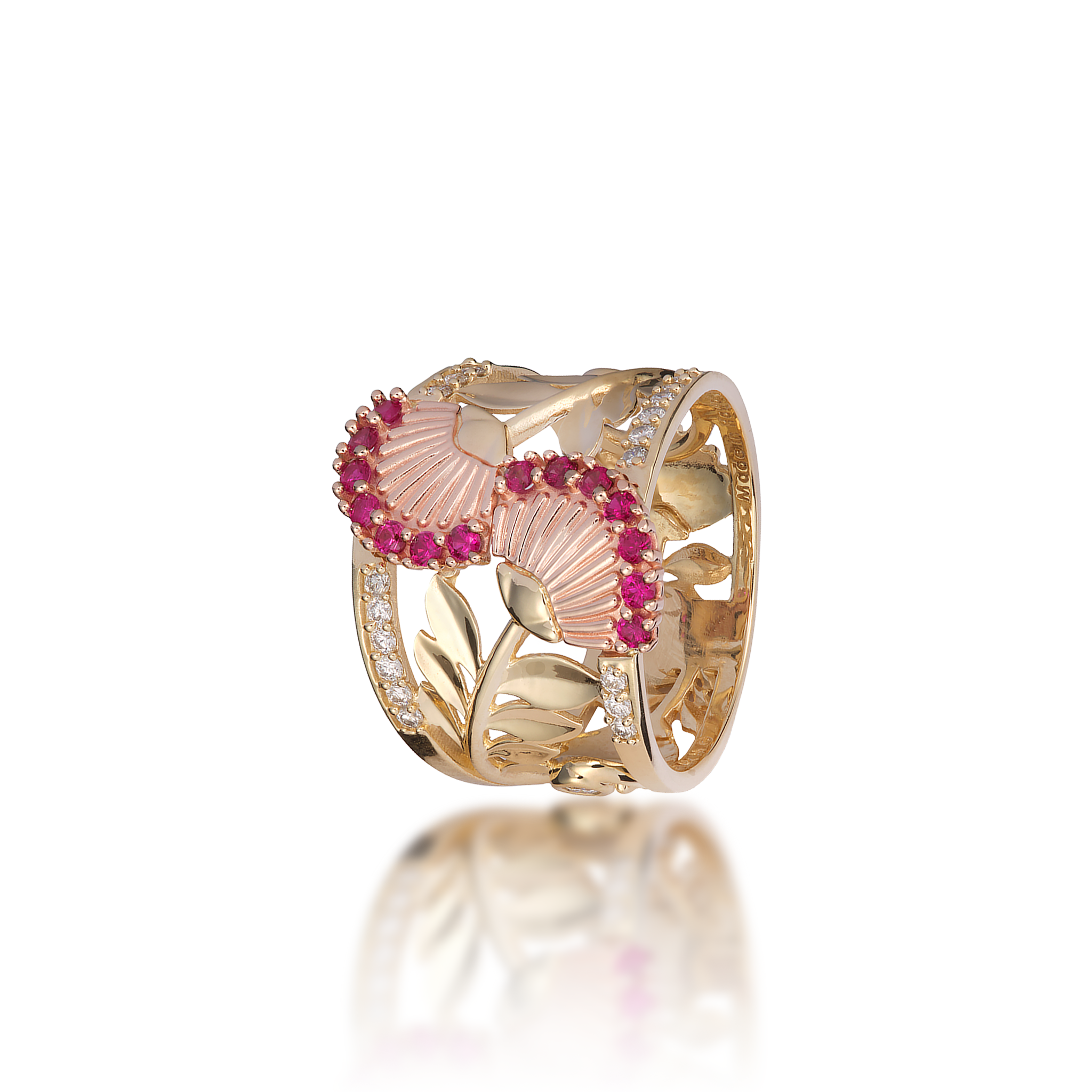 ʻŌhiʻa Lehua Ruby Ring in Two Tone Gold with Diamonds