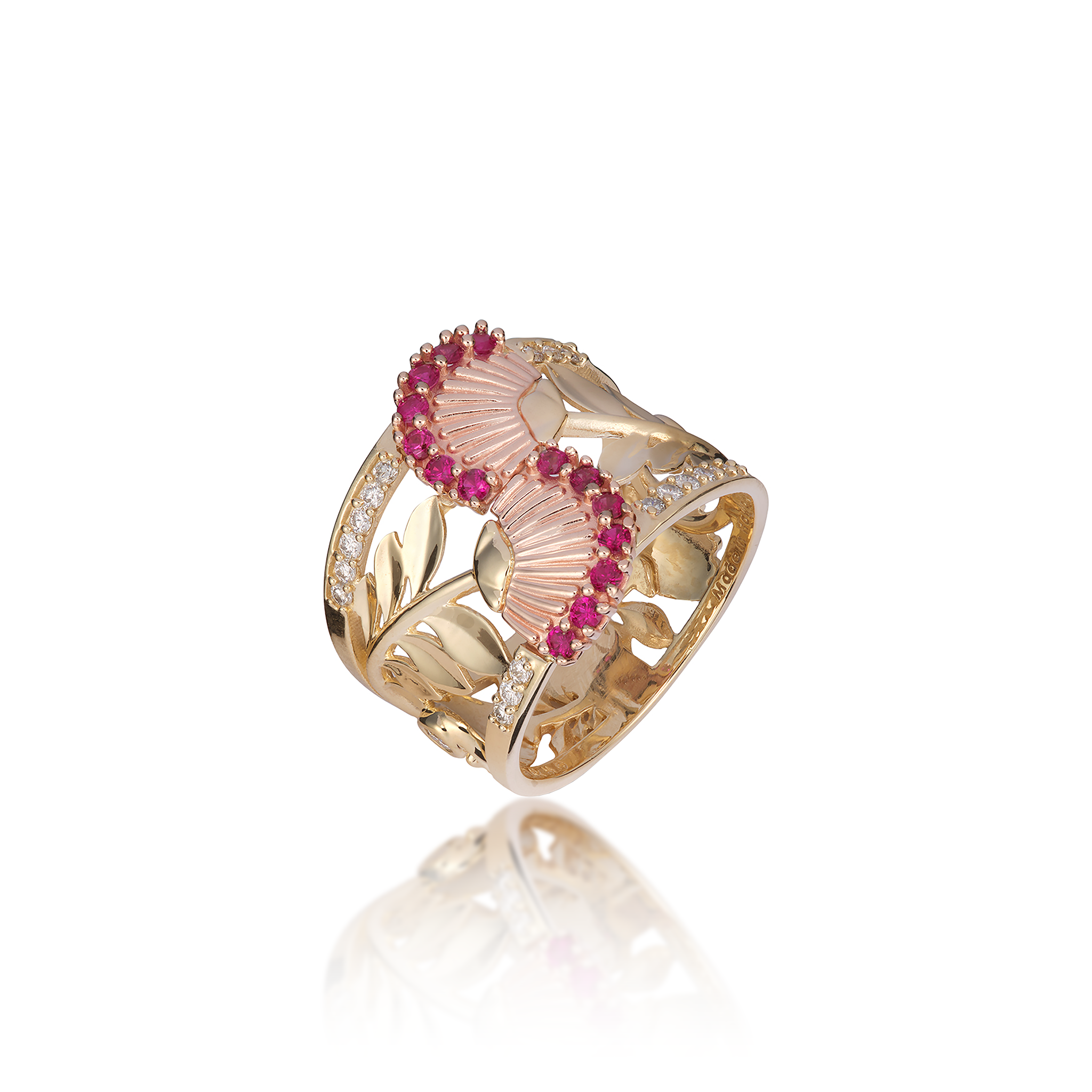 ʻŌhiʻa Lehua Ruby Ring in Two Tone Gold with Diamonds