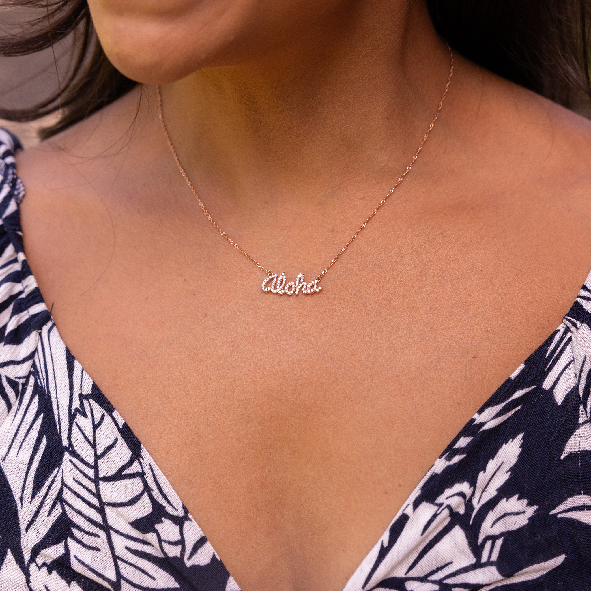 16" Aloha Necklace in Rose Gold with Diamonds