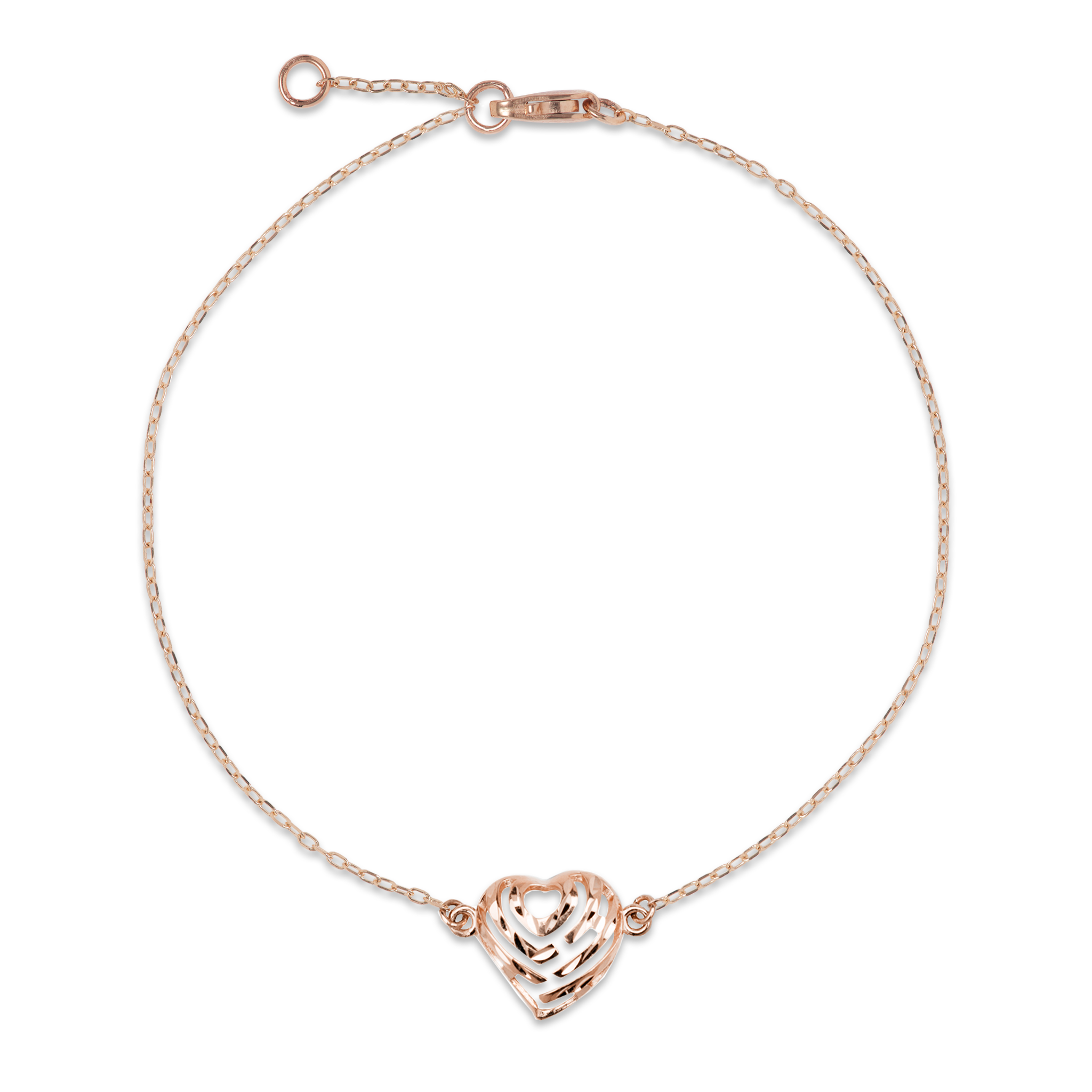 Adjustable 7-7.5" Aloha Heart Bracelet in Rose Gold - 11mm