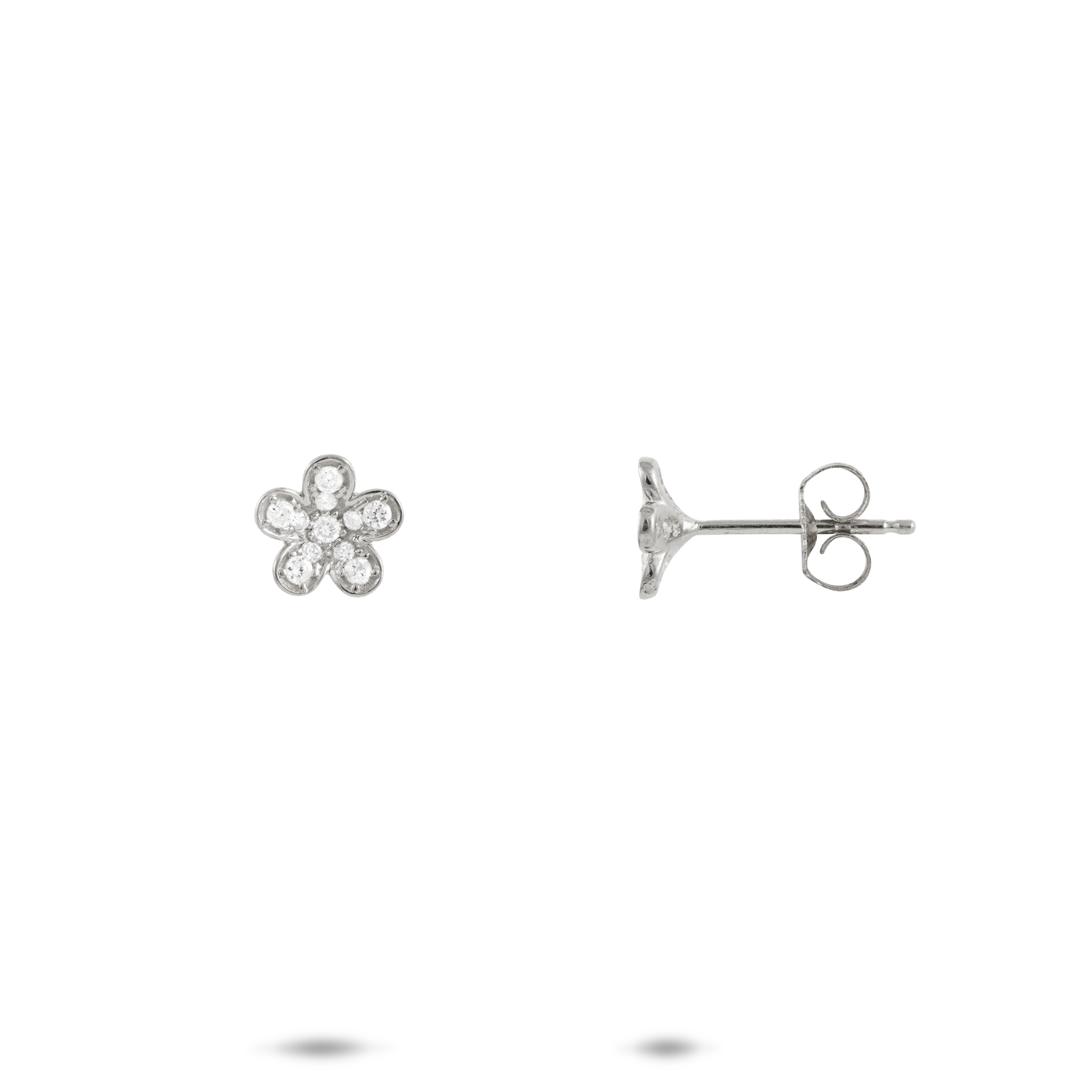 Plumeria Earrings in White Gold with Diamonds - 7mm