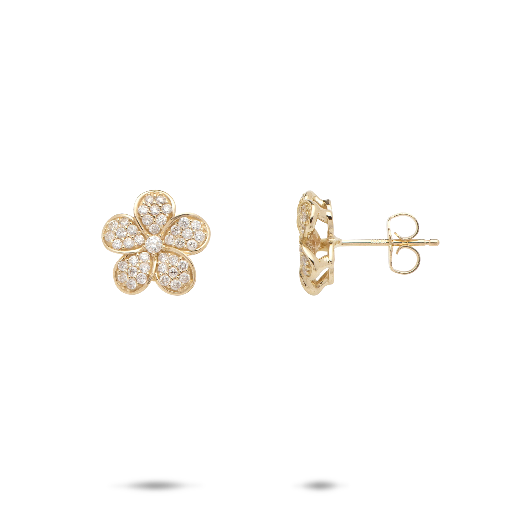 Plumeria Earrings in Gold with Diamonds - 11mm