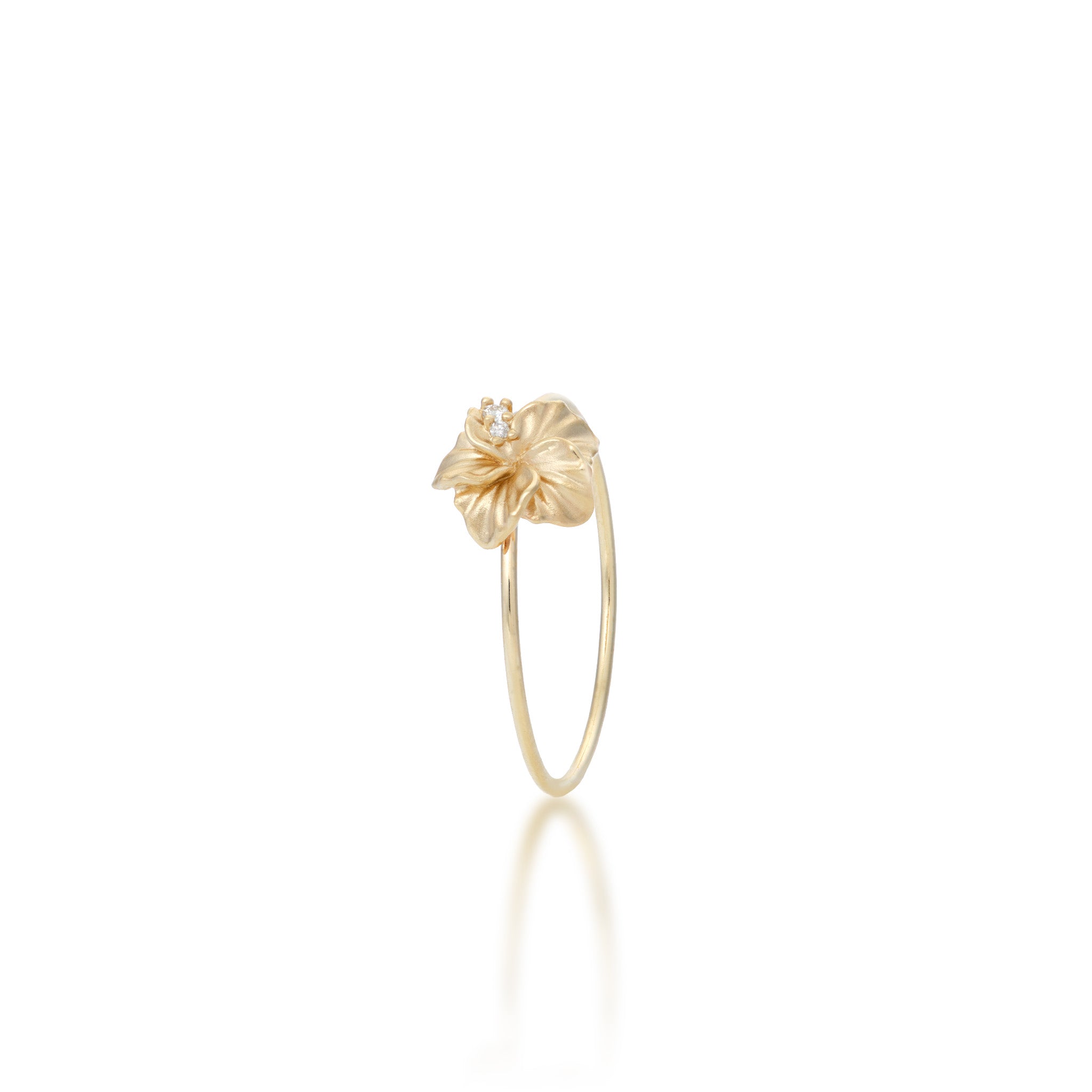 8mm Hawaiian Gardens Hibiscus Ring in 14k Yellow Gold with Diamonds