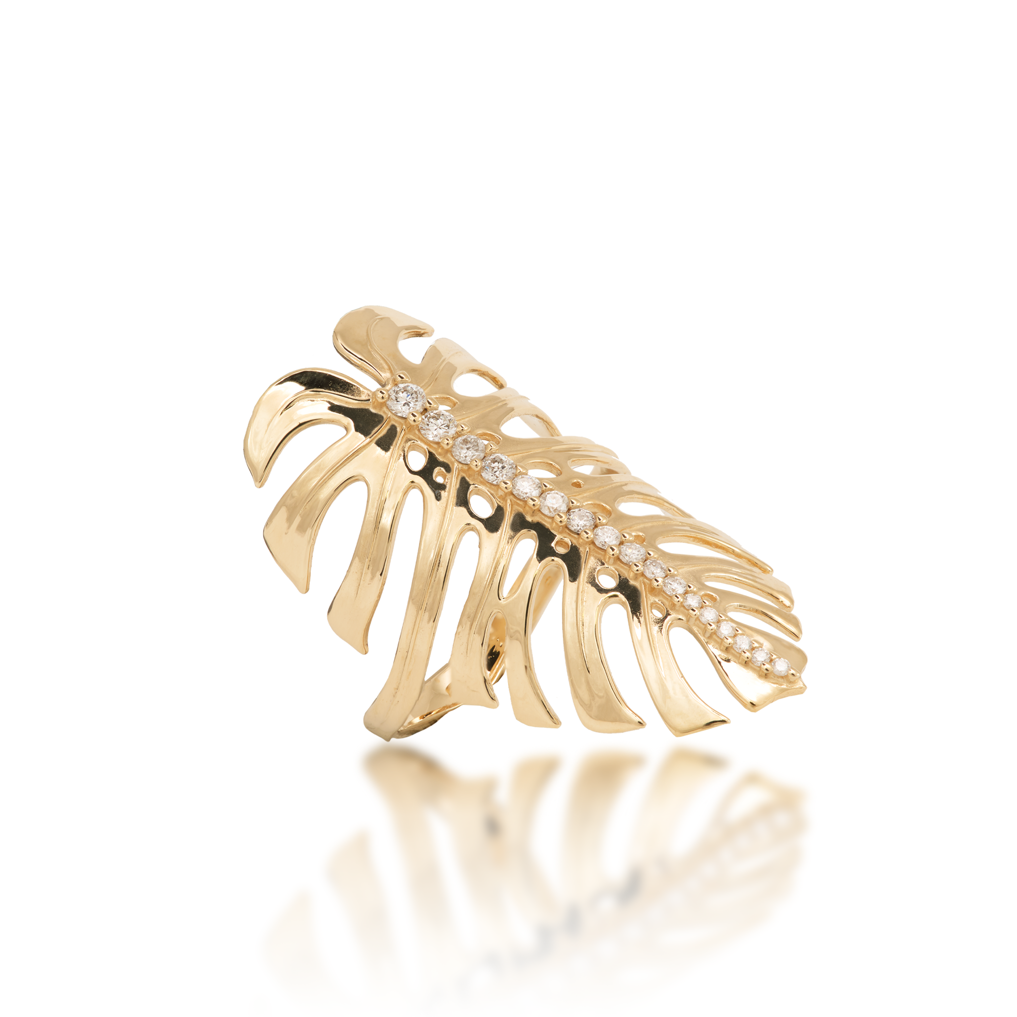 Monstera Ring in Gold with Diamonds - 32mm