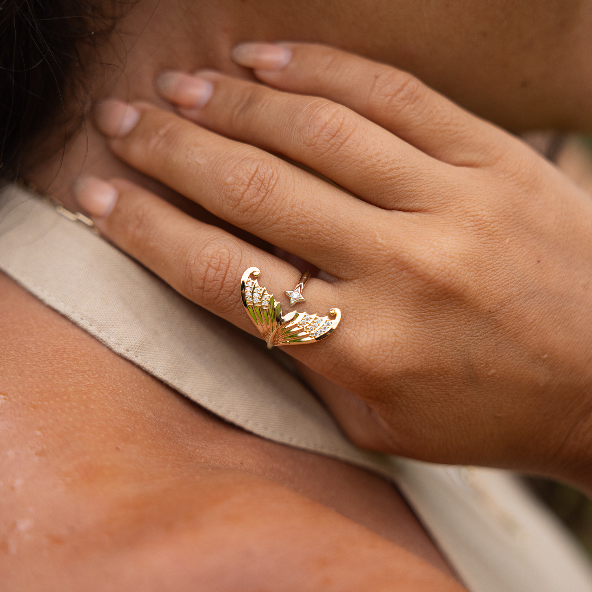 Moon Mermaid Ring in Two Tone Gold with Diamonds