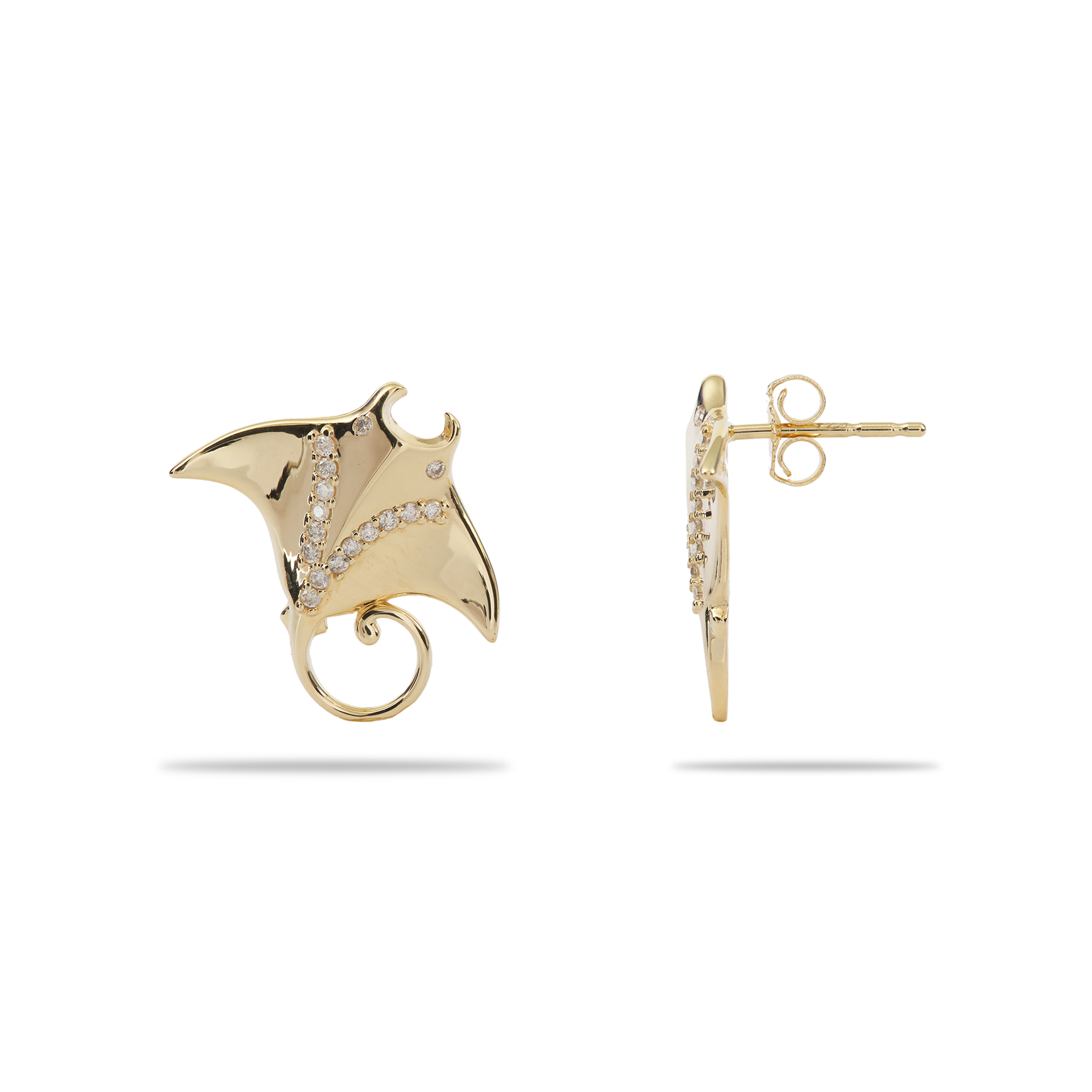 Ocean Dance Manta Ray Earrings in Gold with Diamonds - 19mm