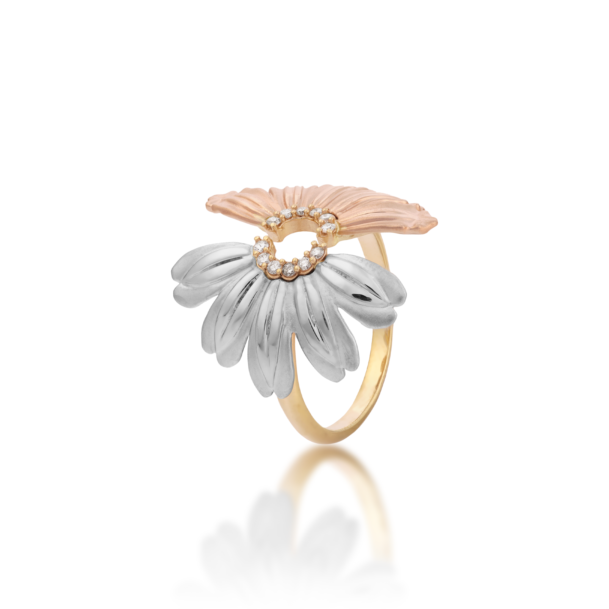 Beach & Mountain Naupaka Ring in Tri Color Gold with Diamonds