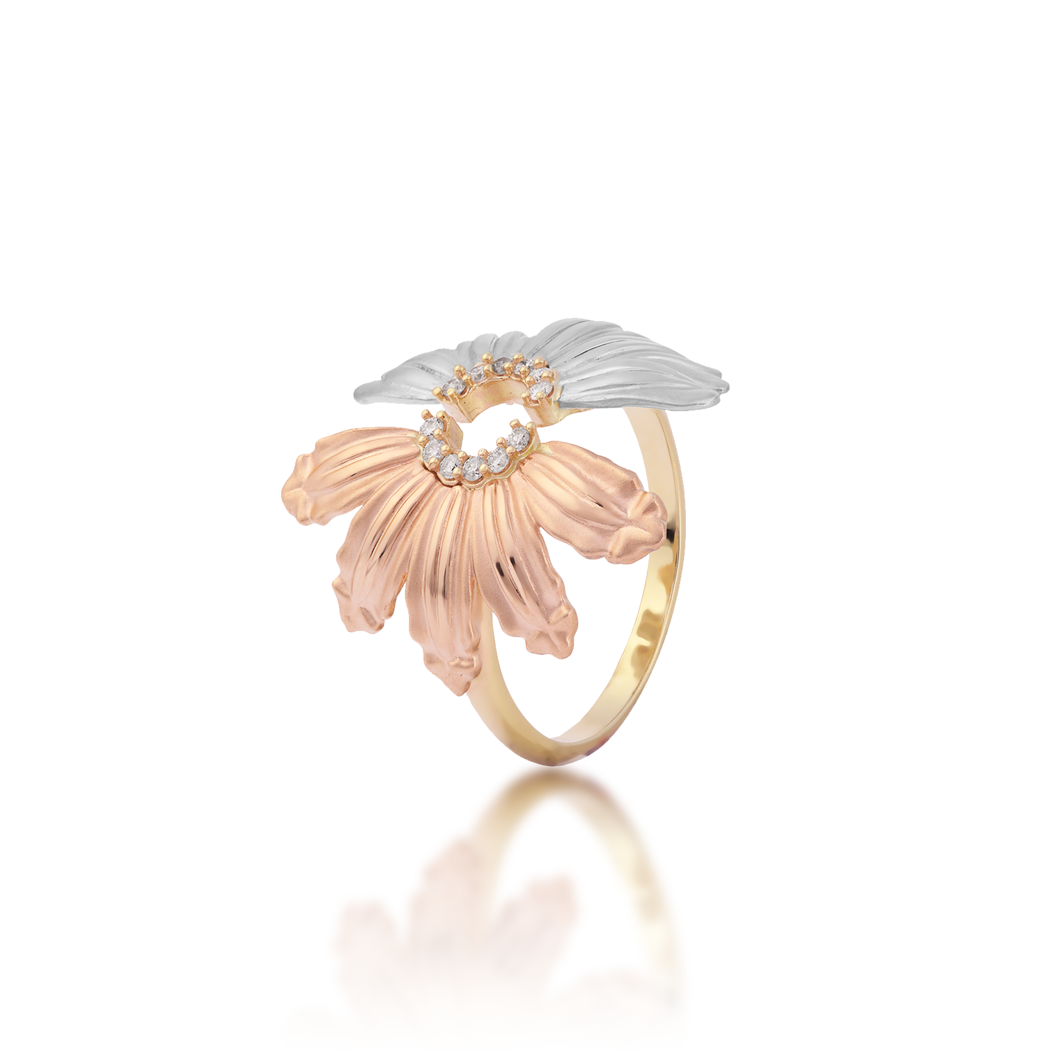 Beach & Mountain Naupaka Ring in Tri Color Gold with Diamonds